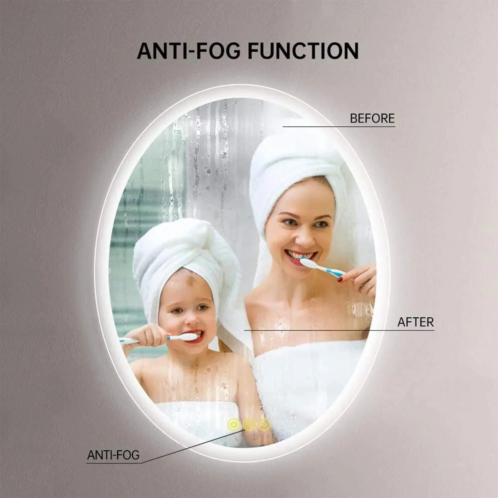 Parrot Uncle Lumina Mirror in Oval Frameless with LED Anti-Fog Dimmable Bathroom Vanity Mirror - Image 13
