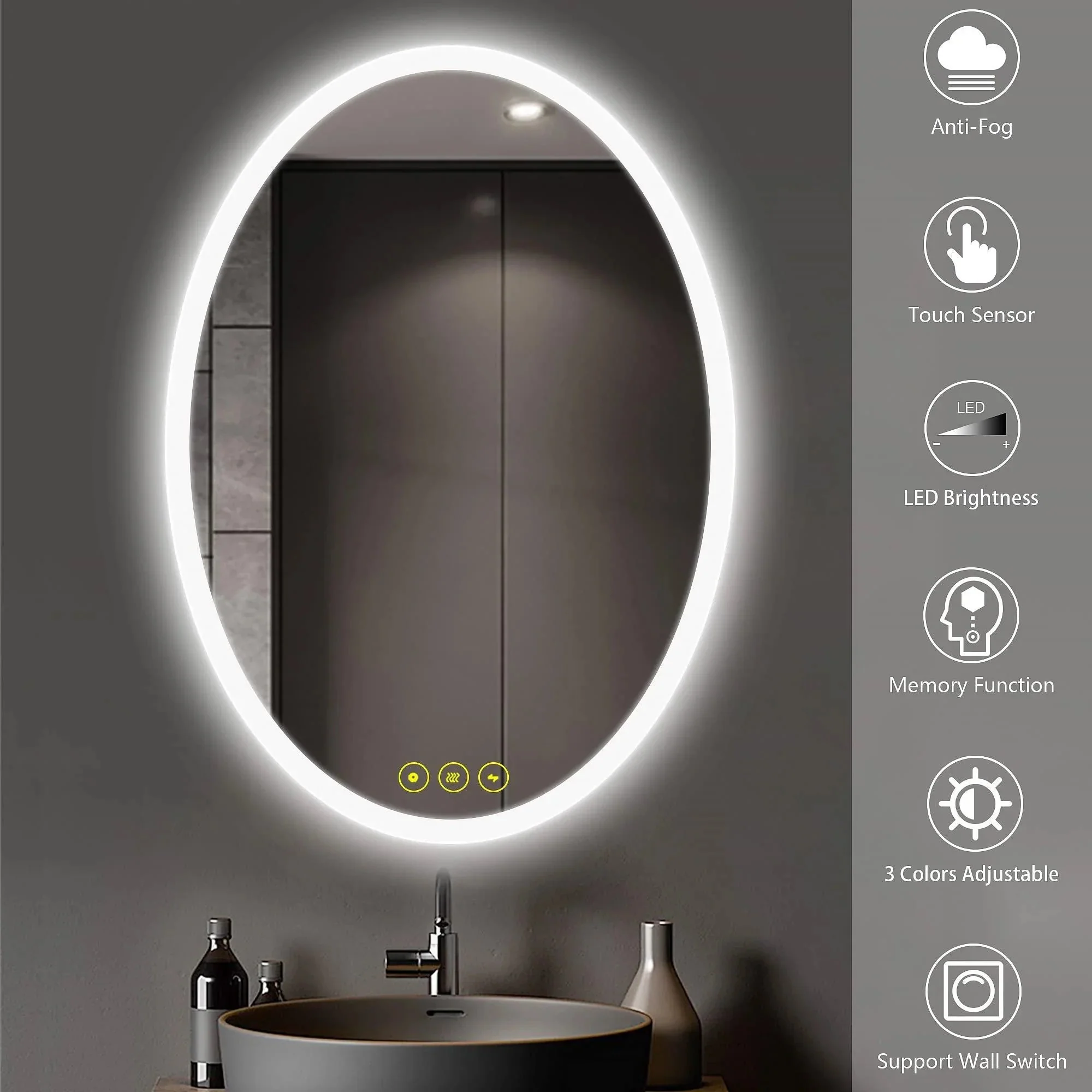 Parrot Uncle Lumina Mirror in Oval Frameless with LED Anti-Fog Dimmable Bathroom Vanity Mirror - Image 9