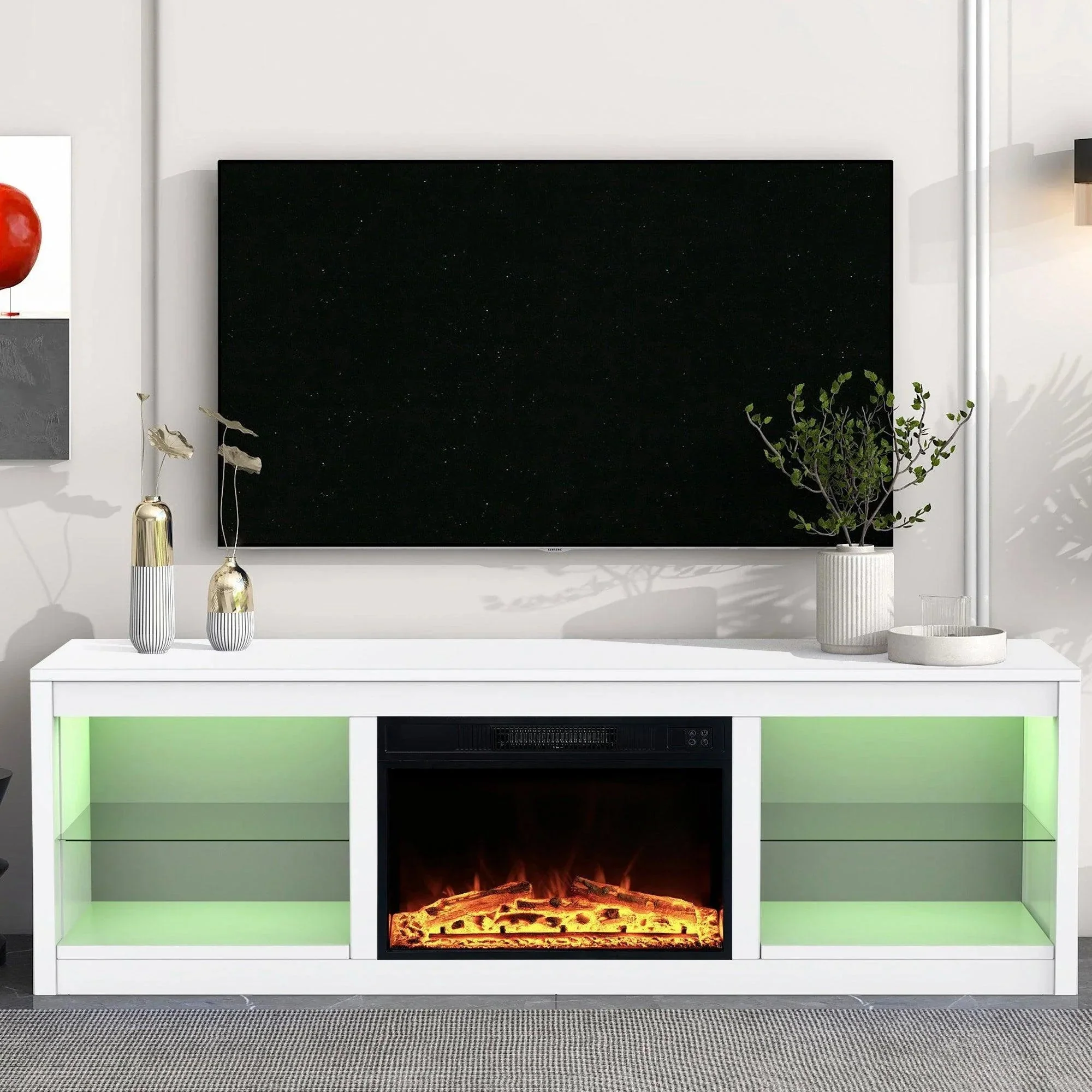 Parrot Uncle Modern 66-Inch LED TV Stand with 23-Inch Insert Electric Fireplace for Living Room - Image 13