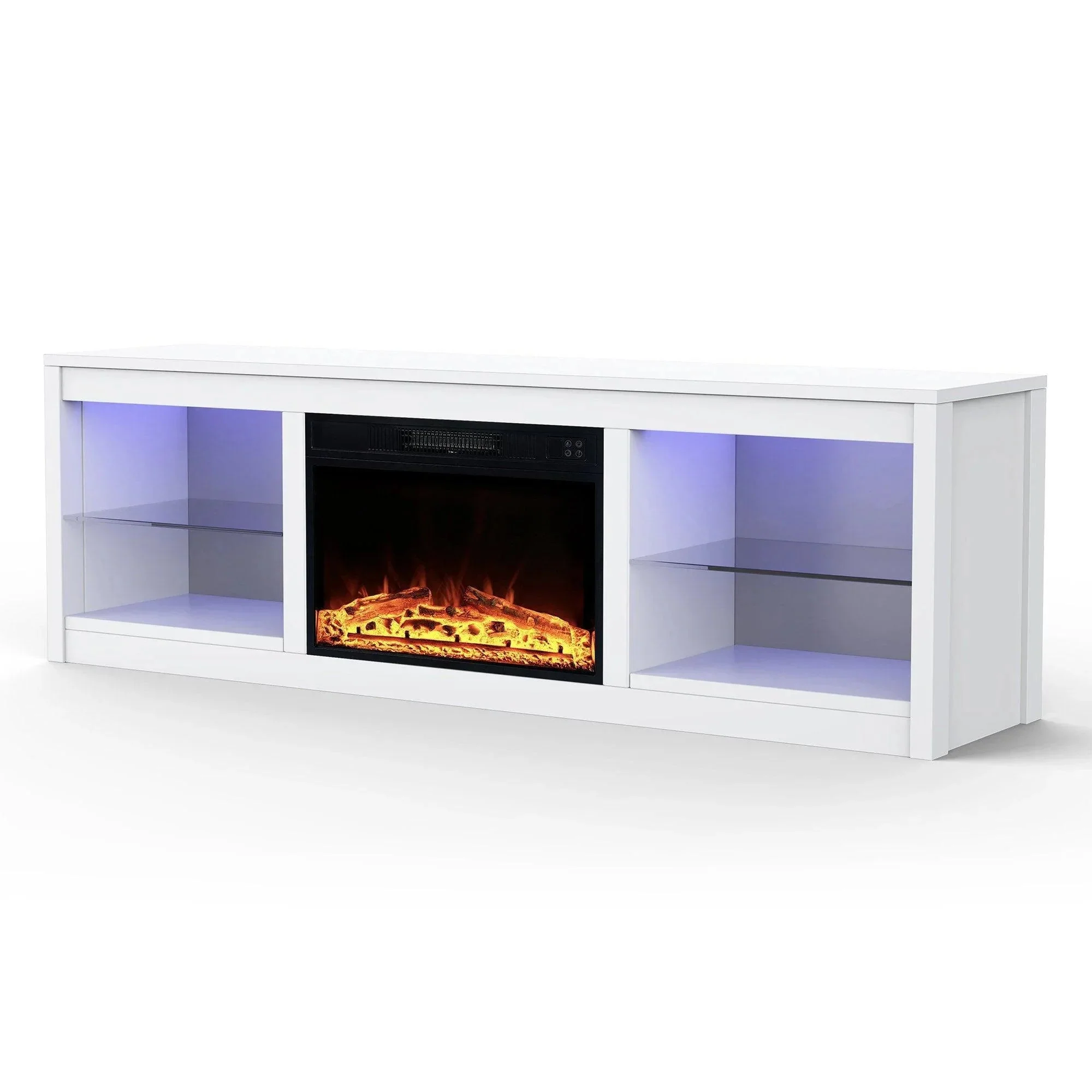 Parrot Uncle Modern 66-Inch LED TV Stand with 23-Inch Insert Electric Fireplace for Living Room - Image 14