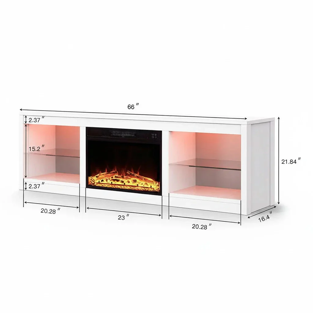 Parrot Uncle Modern 66-Inch LED TV Stand with 23-Inch Insert Electric Fireplace for Living Room - Image 17
