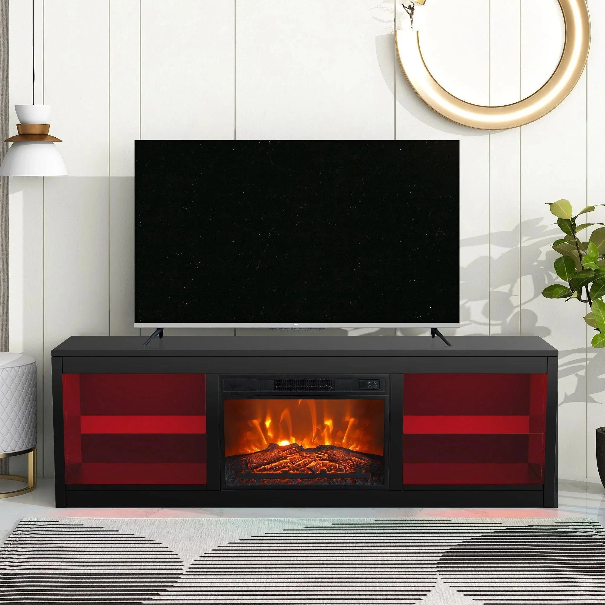 Parrot Uncle Modern 66-Inch LED TV Stand with 23-Inch Insert Electric Fireplace for Living Room - Image 18