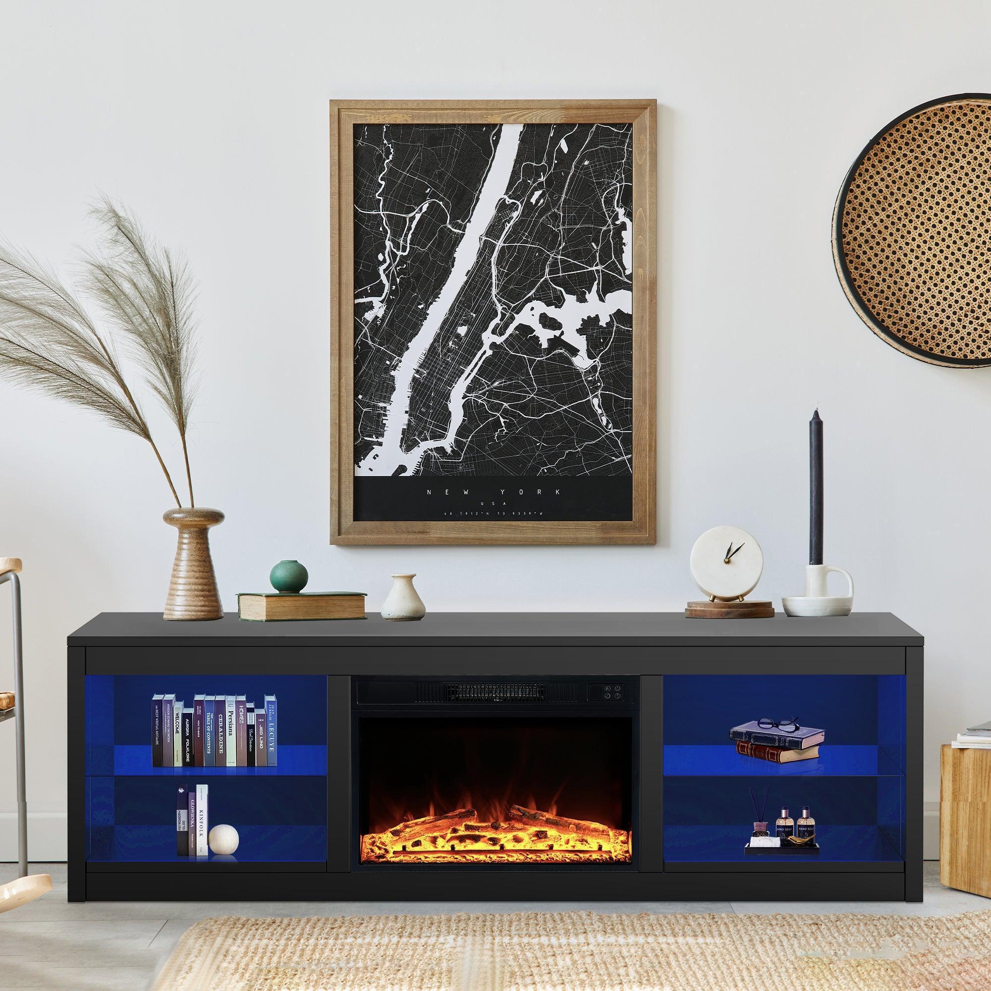 Parrot Uncle Modern 66-Inch LED TV Stand with 23-Inch Insert Electric Fireplace for Living Room - Image 21
