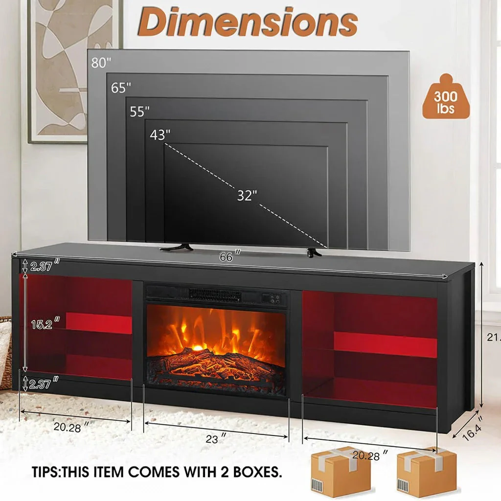 Parrot Uncle Modern 66-Inch LED TV Stand with 23-Inch Insert Electric Fireplace for Living Room - Image 26