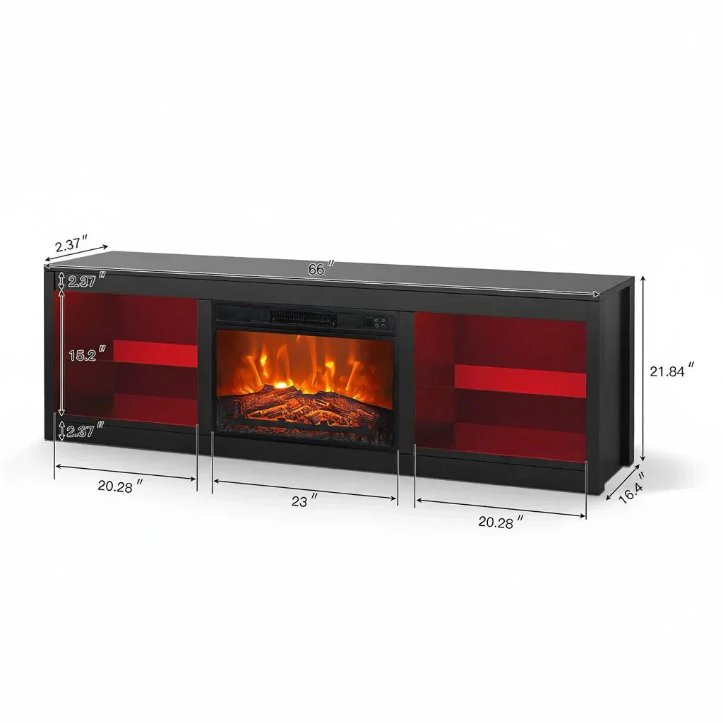 Parrot Uncle Modern 66-Inch LED TV Stand with 23-Inch Insert Electric Fireplace for Living Room - Image 30
