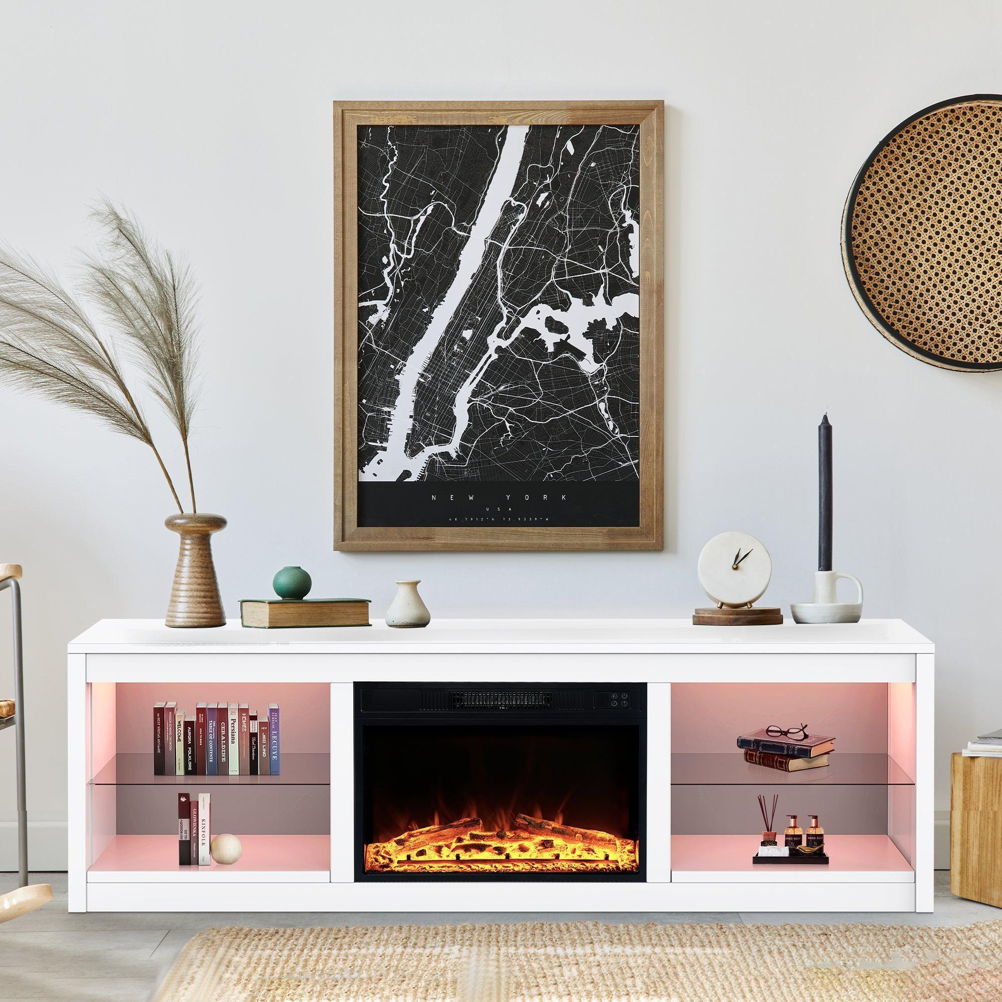 Parrot Uncle Modern 66-Inch LED TV Stand with 23-Inch Insert Electric Fireplace for Living Room - Image 7