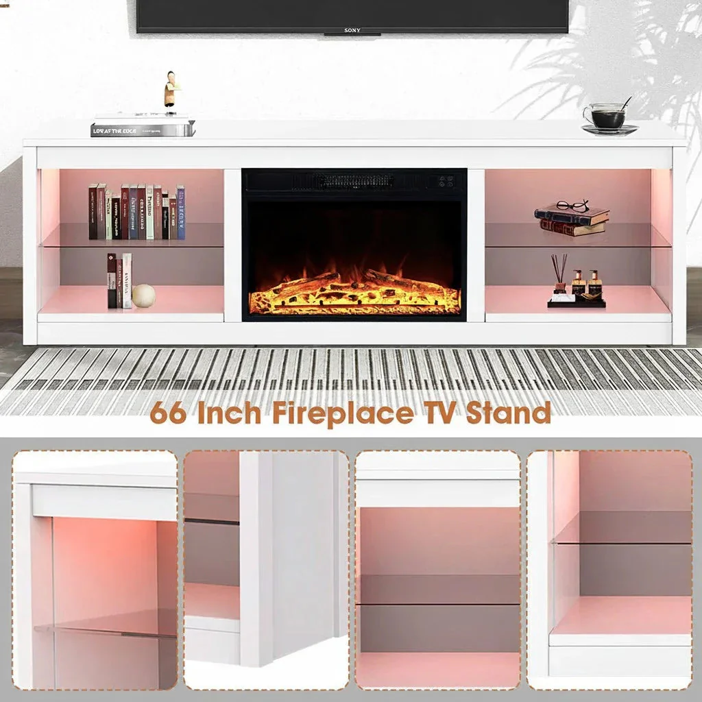 Parrot Uncle Modern 66-Inch LED TV Stand with 23-Inch Insert Electric Fireplace for Living Room - Image 9
