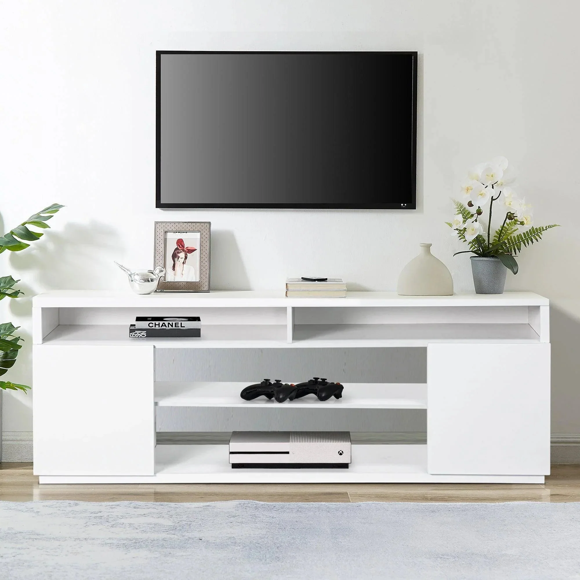 Parrot Uncle Modern 68-Inch TV Stand Media Console with LED Lights for Living Room - Image 4