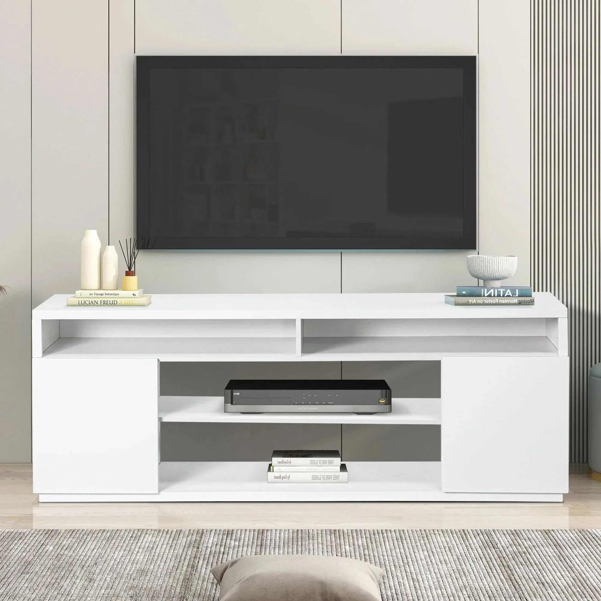 Parrot Uncle Modern 68-Inch TV Stand Media Console with LED Lights for Living Room - Image 5