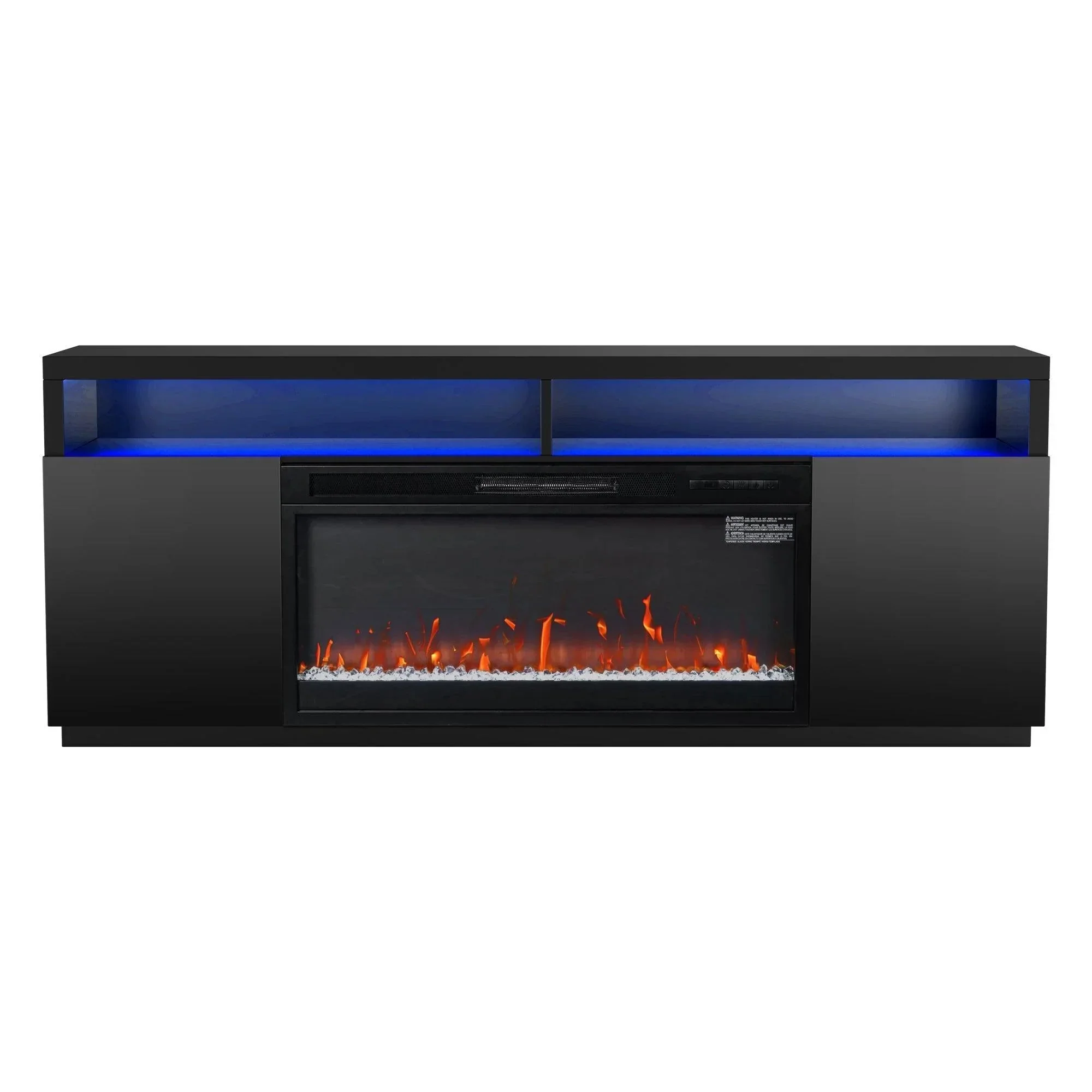 Modern 68" LED TV Stand with 36" Insert Opening Electric Fireplace for Living Room in Black or White - Image 12