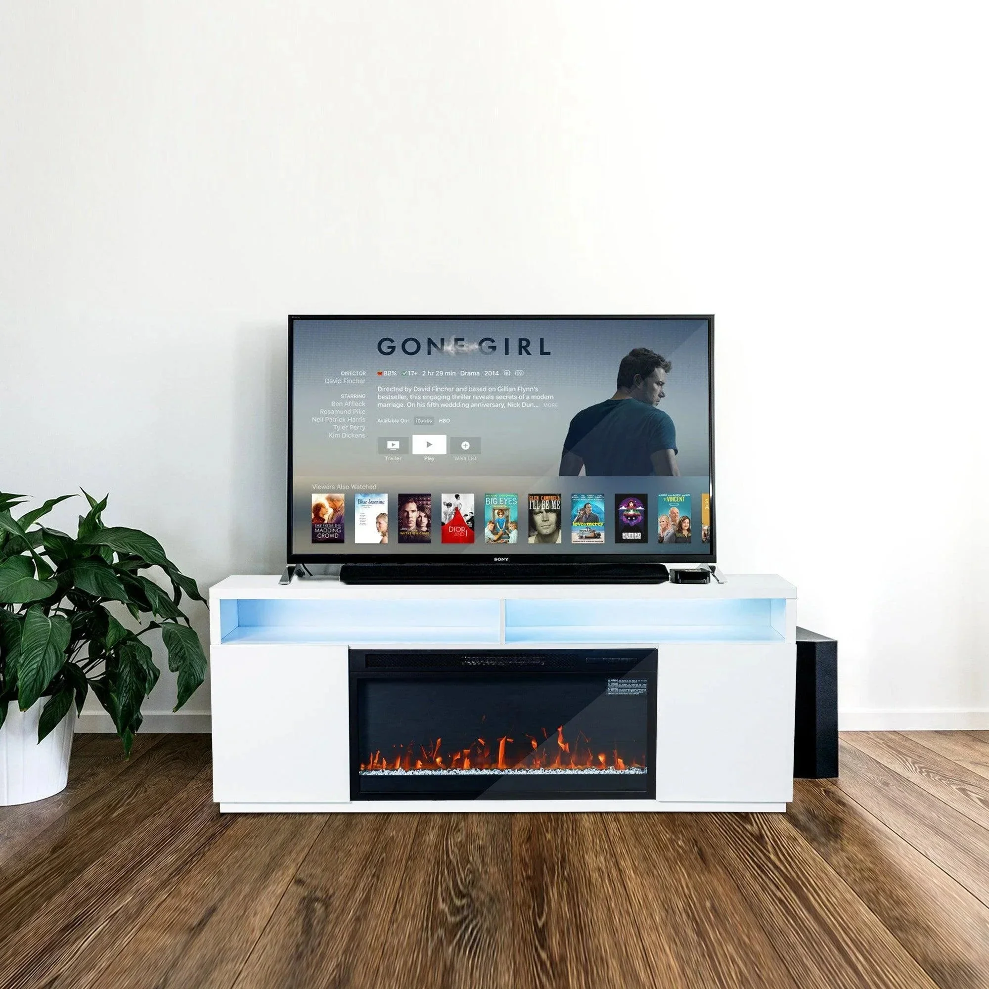 Modern 68" LED TV Stand with 36" Insert Opening Electric Fireplace for Living Room in Black or White - Image 15