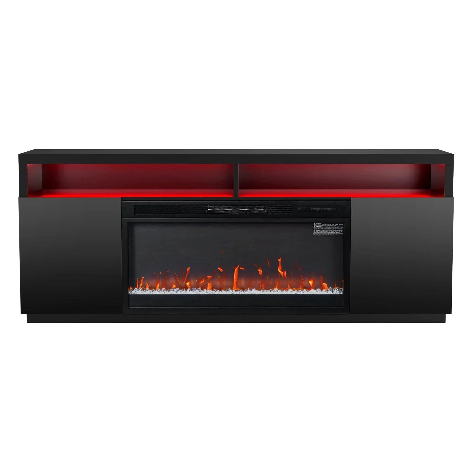 Modern 68" LED TV Stand with 36" Insert Opening Electric Fireplace for Living Room in Black or White - Image 2