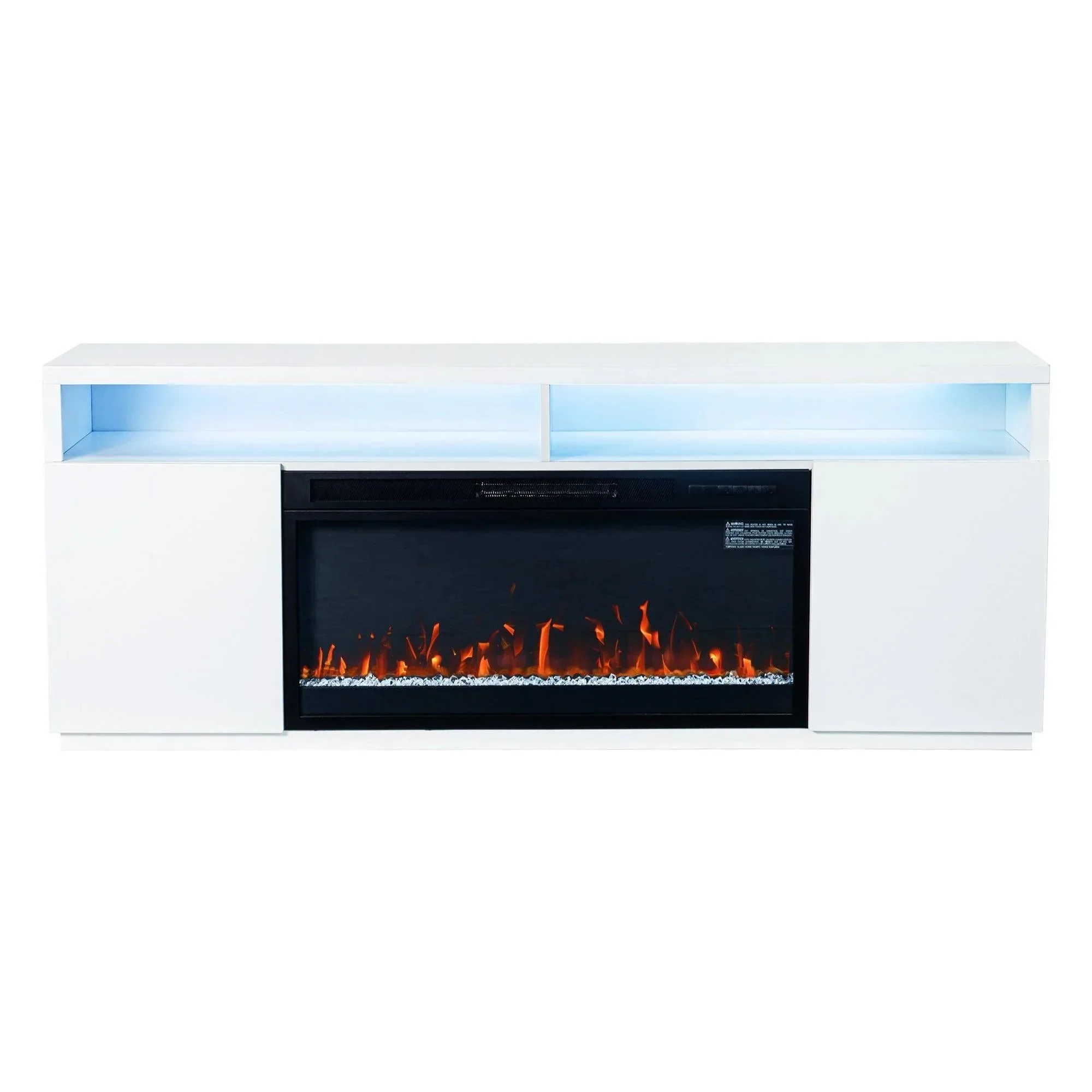 Modern 68" LED TV Stand with 36" Insert Opening Electric Fireplace for Living Room in Black or White - Image 25