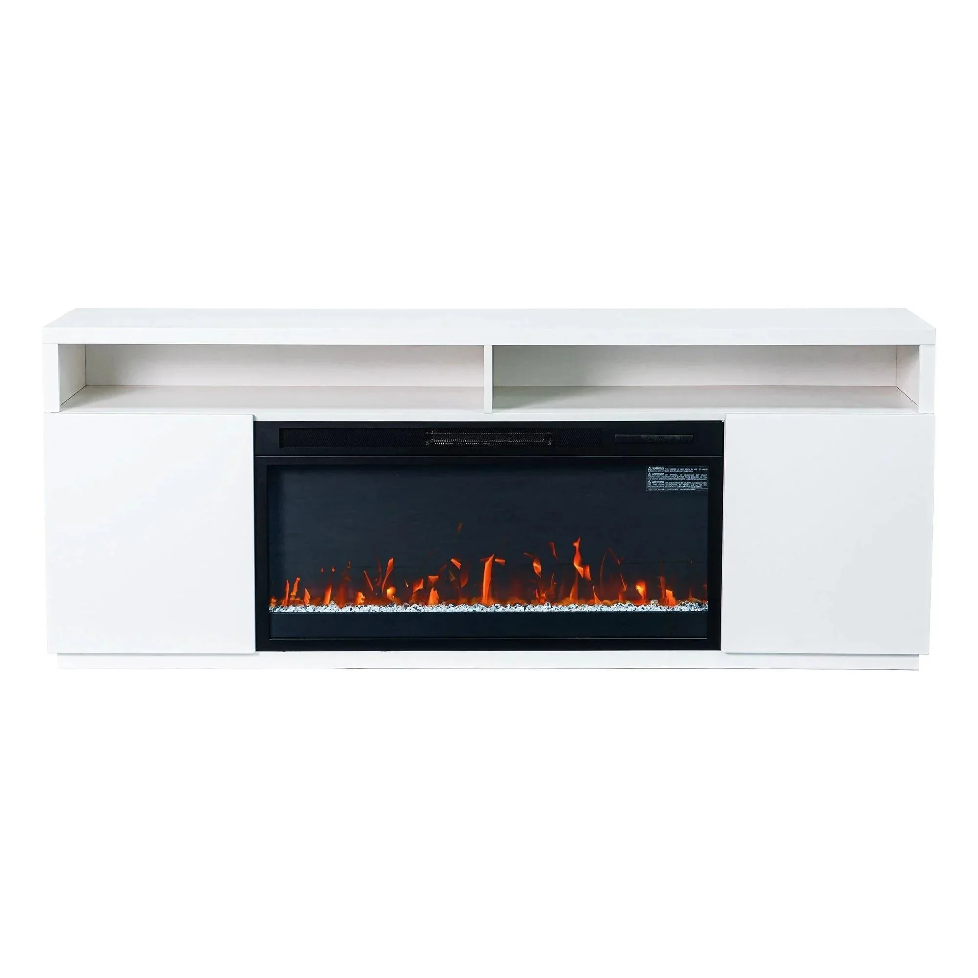 Modern 68" LED TV Stand with 36" Insert Opening Electric Fireplace for Living Room in Black or White - Image 26