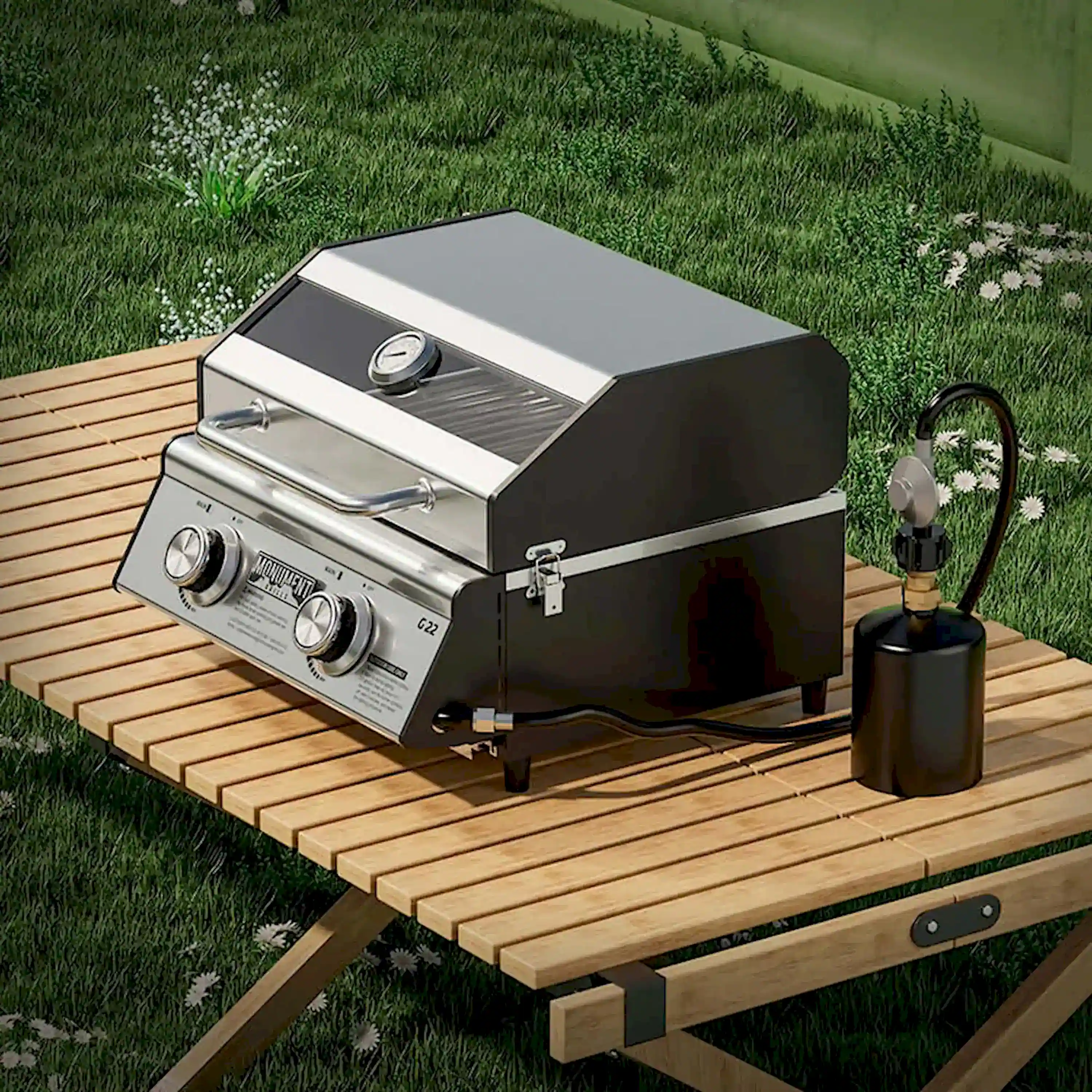 Monument Table Top Propane Gas Grill in Stainless Steel with 2 Burners (G22) - Image 3