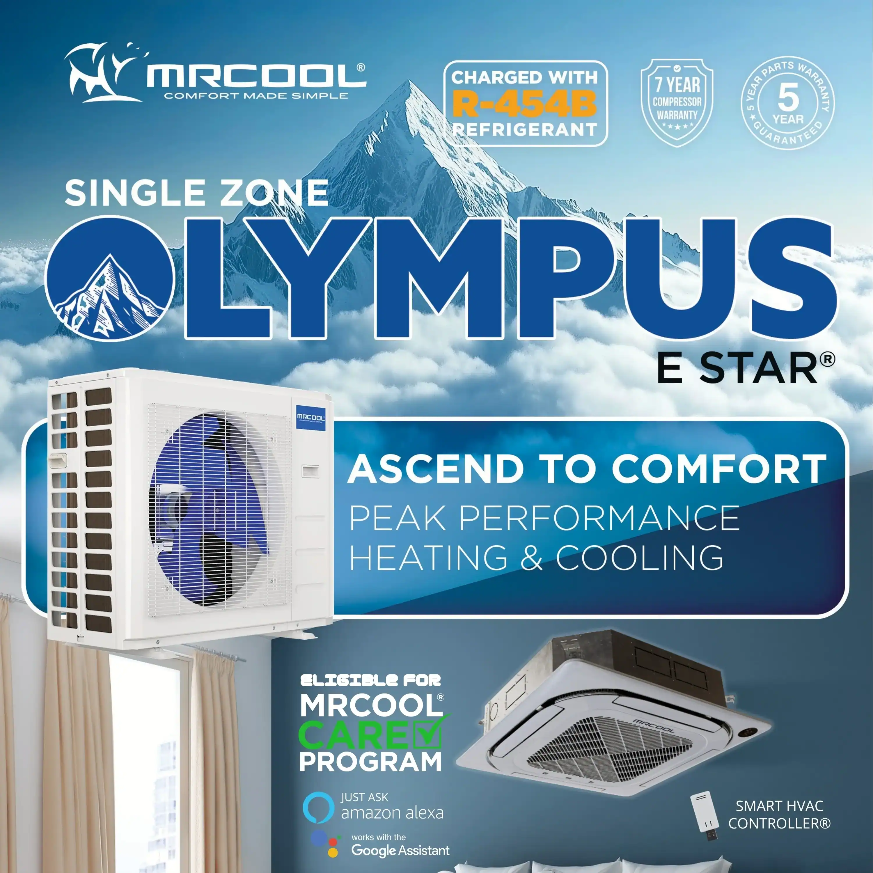 MRCOOL 4th Gen Olympus E Star 12,000 BTU Single Zone Mini Split with Ceiling Air Handler and Heat Pump Condenser - Image 2