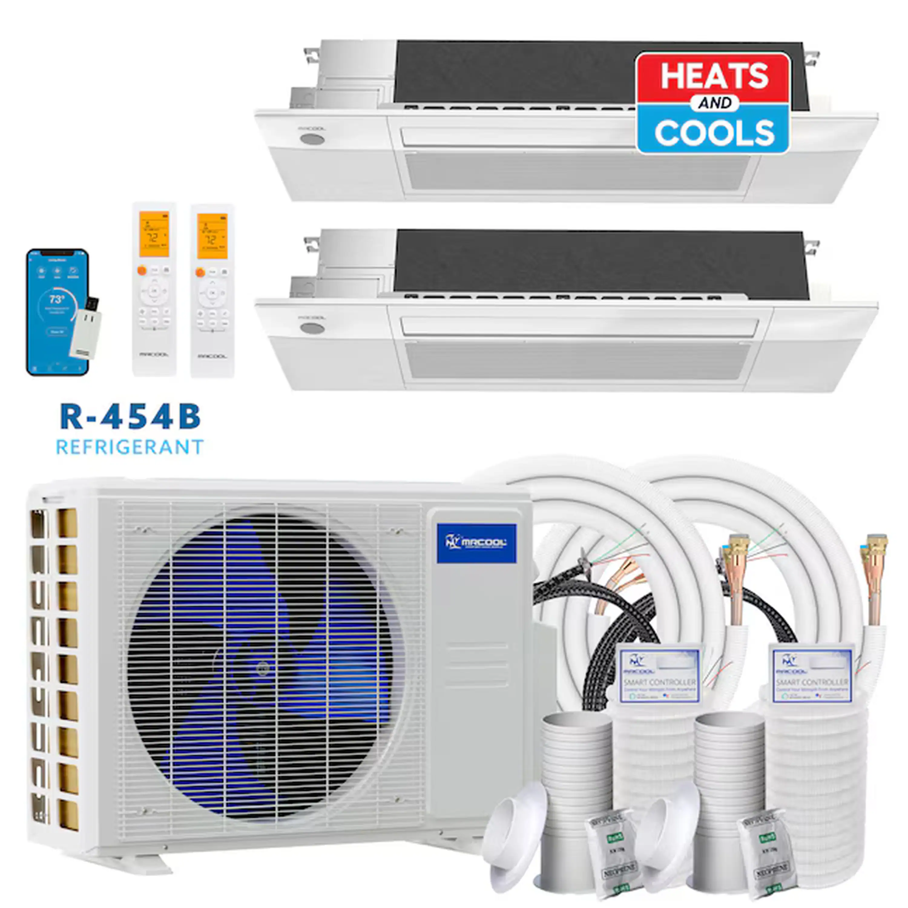 MRCOOL DIY 5th Gen 27,000 BTU 2-Zone Ductless Mini Split Air Conditioner and Heat Pump with 12K+12K BTU Ceiling Cassette Indoor Units - Image 2