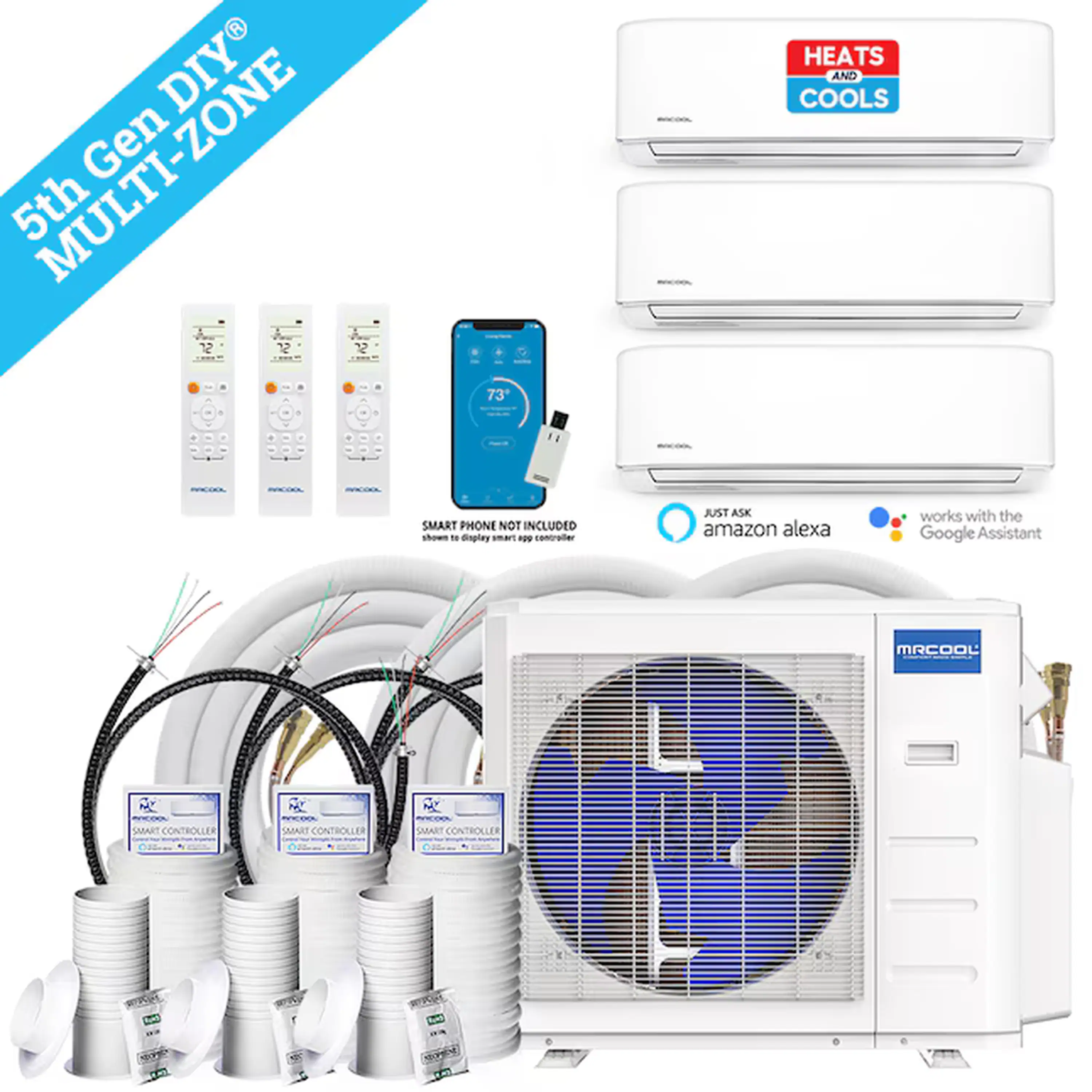 MRCOOL DIY 5th Gen 27,000 BTU 3-Zone Ductless Mini Split Air Conditioner and Heat Pump with 6K+9K+12K BTU Wall Mount Indoor Units - Image 2