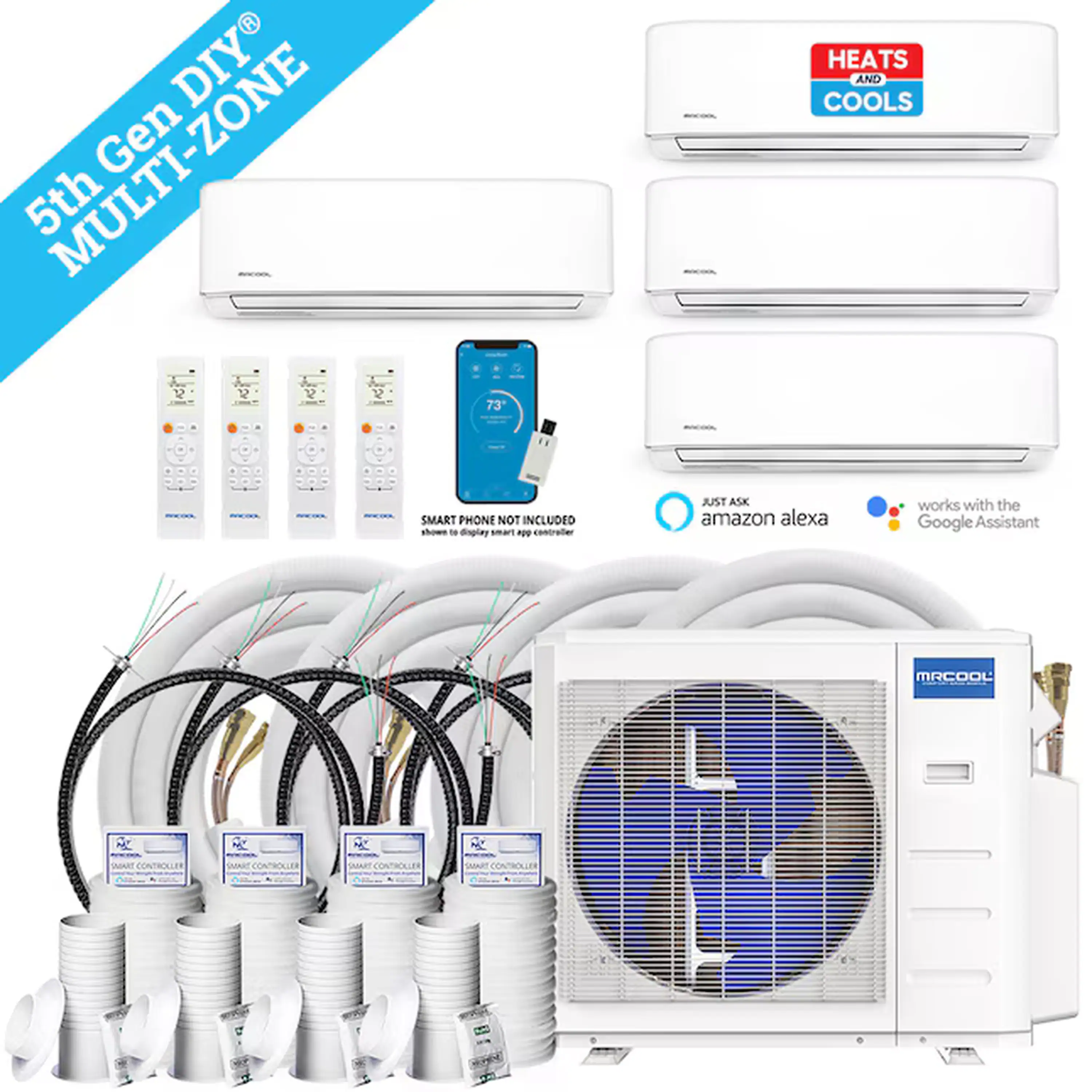 MRCOOL DIY 5th Gen 27,000 BTU 4-Zone Ductless Mini Split Air Conditioner and Heat Pump with 6K+6K+6K+9K BTU Wall Mount Indoor Units - Image 2
