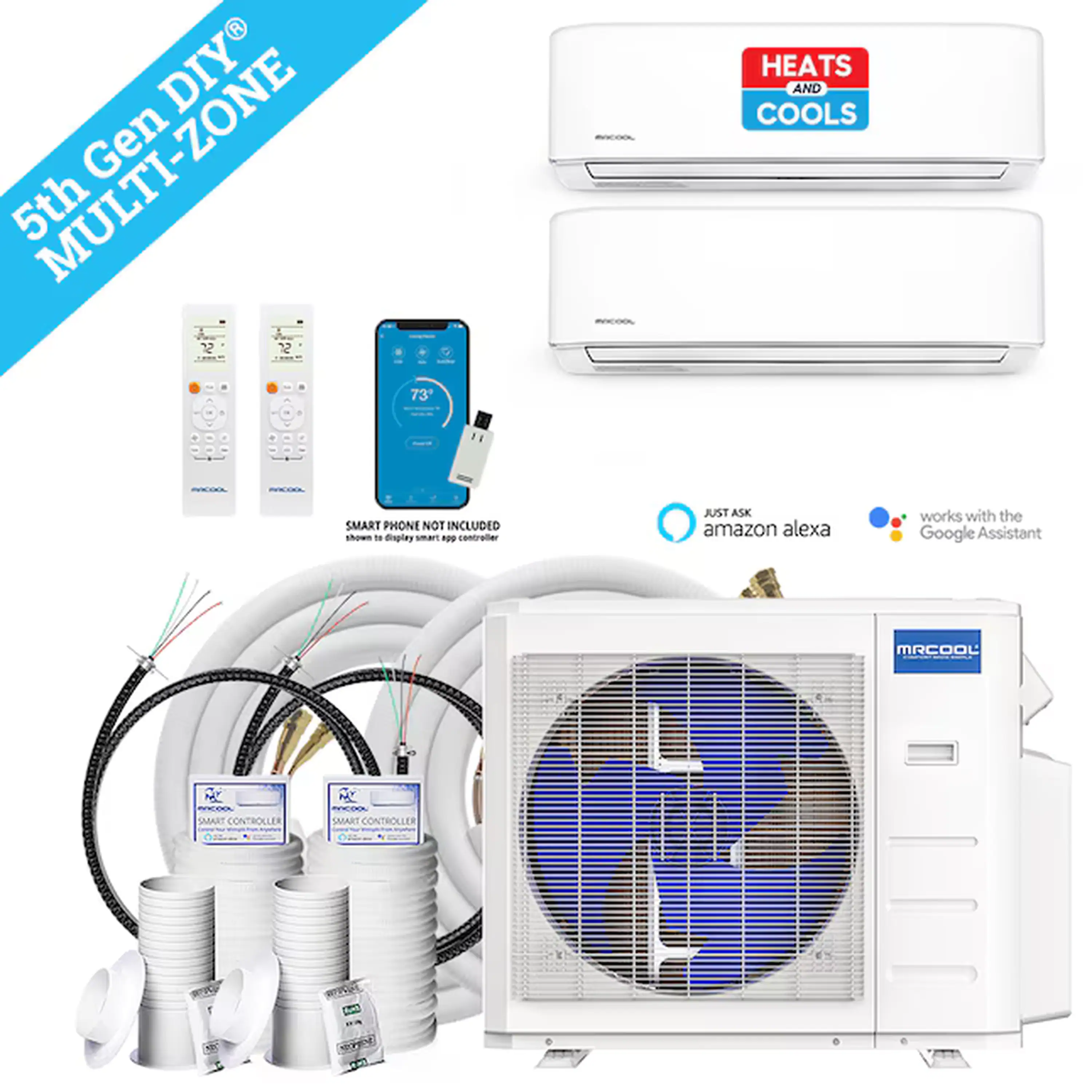 MRCOOL DIY 5th Gen 36,000 BTU 2-Zone Ductless Mini Split Air Conditioner and Heat Pump with 18K+18K BTU Wall Mount Indoor Units - Image 2