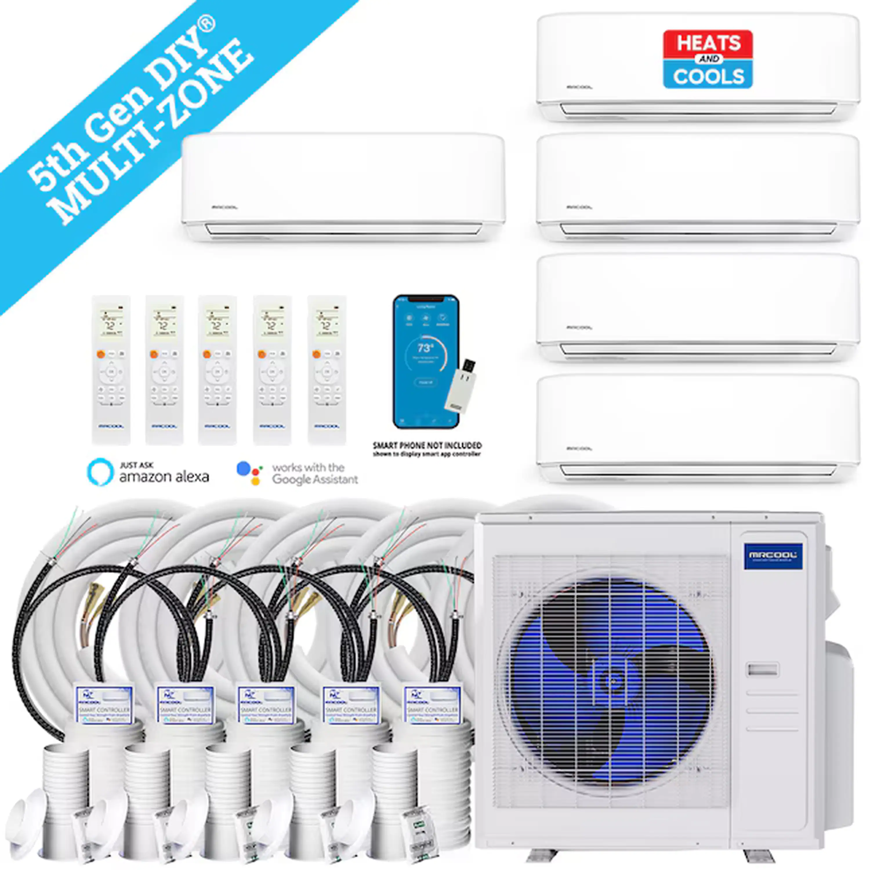 MRCOOL DIY 5th Gen 36,000 BTU 5-Zone Ductless Mini Split Air Conditioner and Heat Pump with 6K+6K+6K+9K+9K BTU Wall Mount Indoor Units - Image 2