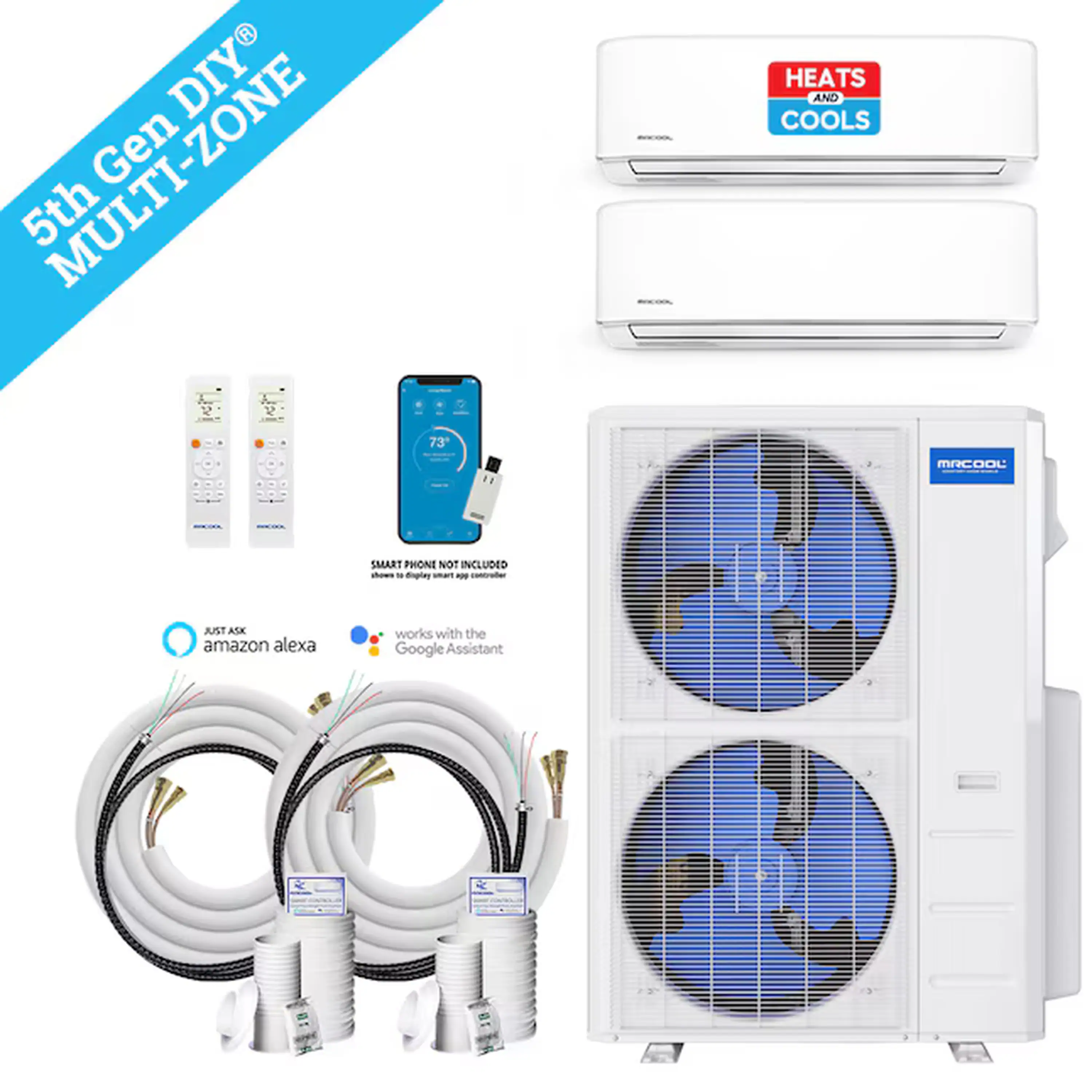 MRCOOL DIY 5th Gen 48,000 BTU 2-Zone Ductless Mini Split Air Conditioner and Heat Pump with 18K+18K BTU Wall Mount Indoor Units - Image 2