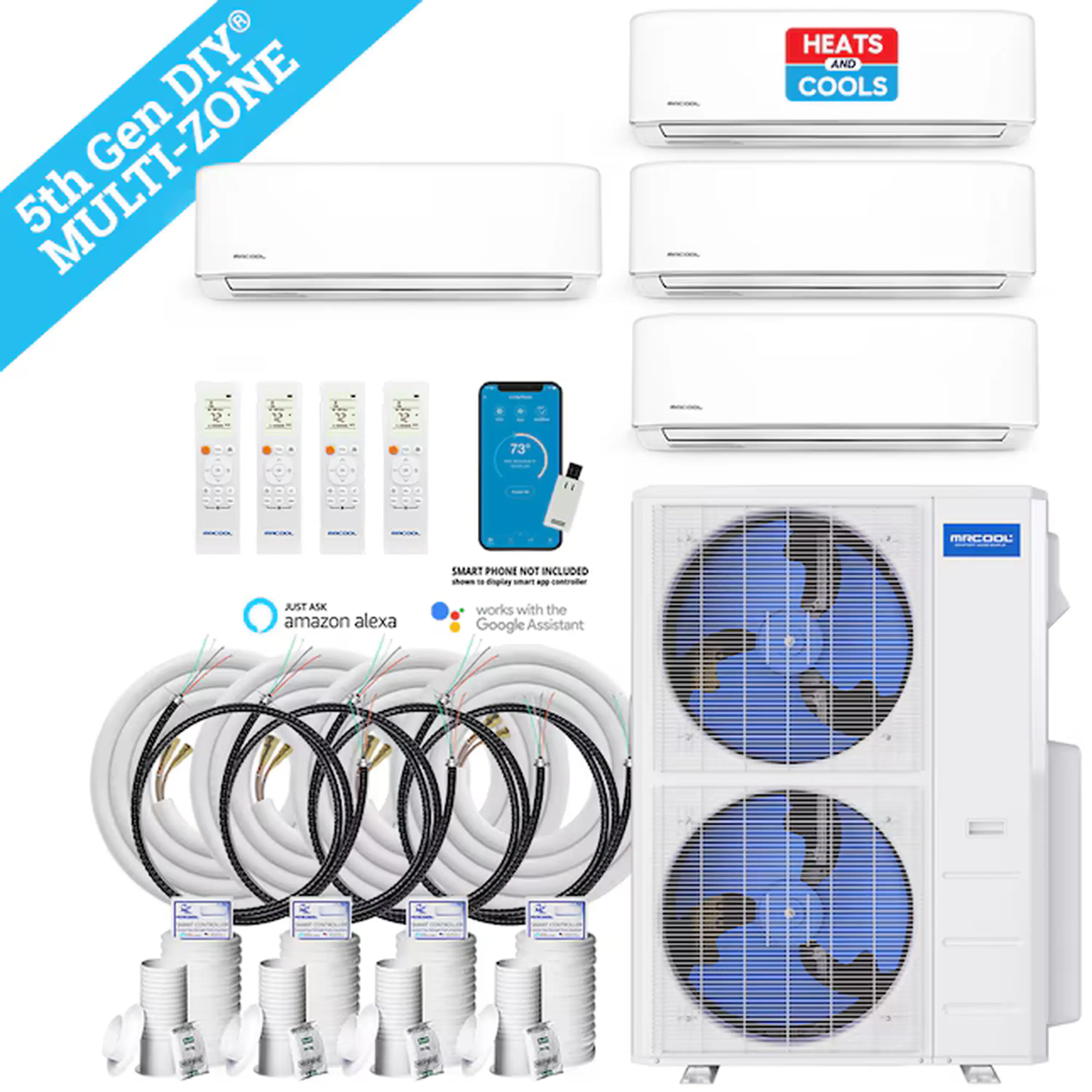 MRCOOL DIY 5th Gen 48,000 BTU 4-Zone Ductless Mini Split Air Conditioner and Heat Pump with 6K+9K+9K+12K BTU Wall Mount Indoor Units - Image 2