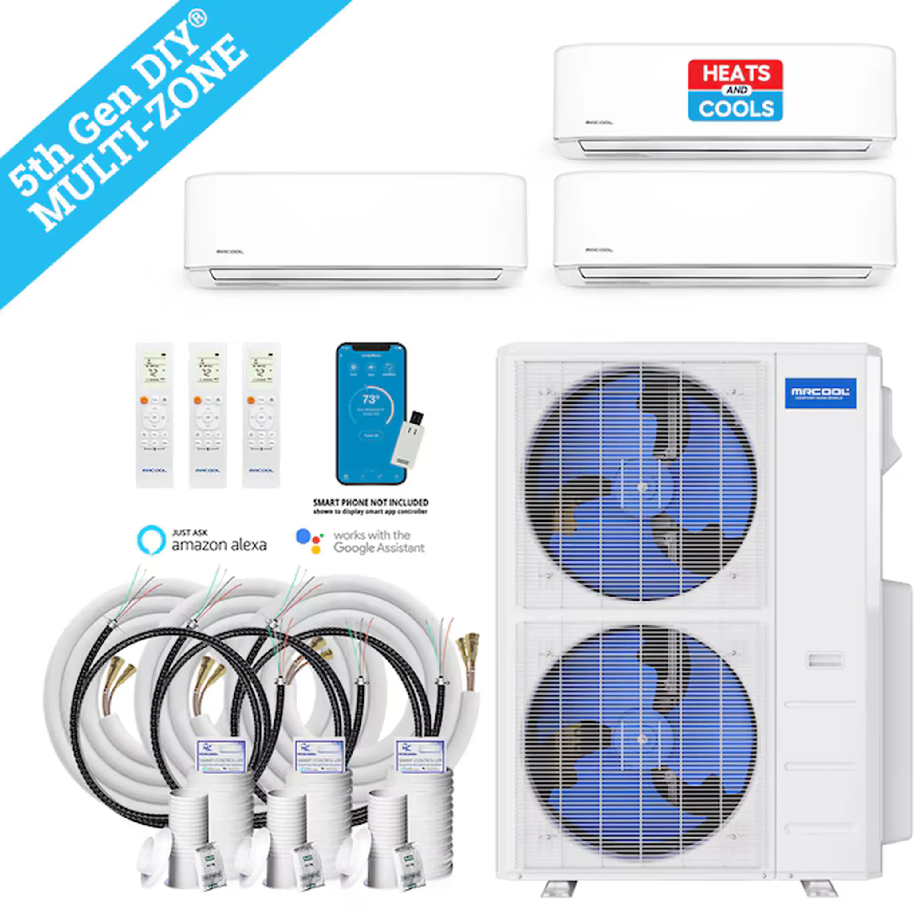 MRCOOL DIY 5th Gen 55,000 BTU 3-Zone Ductless Mini Split Air Conditioner and Heat Pump with 6K+6K+36K BTU Wall Mount Indoor Units - Image 2