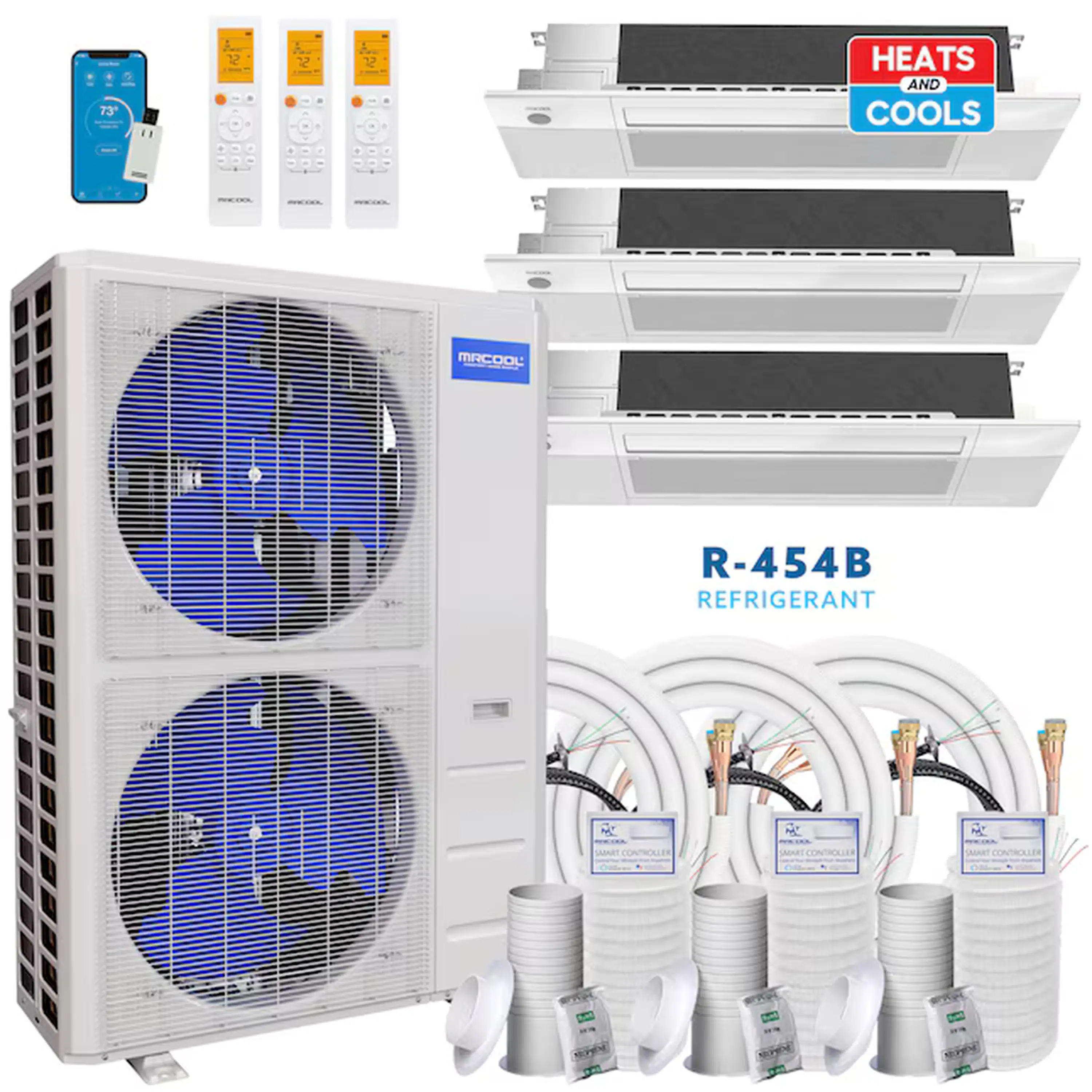 MRCOOL DIY 5th Gen 55,000 BTU 3-Zone Ductless Mini Split Air Conditioner and Heat Pump with 9K+12K+18K BTU Ceiling Cassette Indoor Units - Image 2
