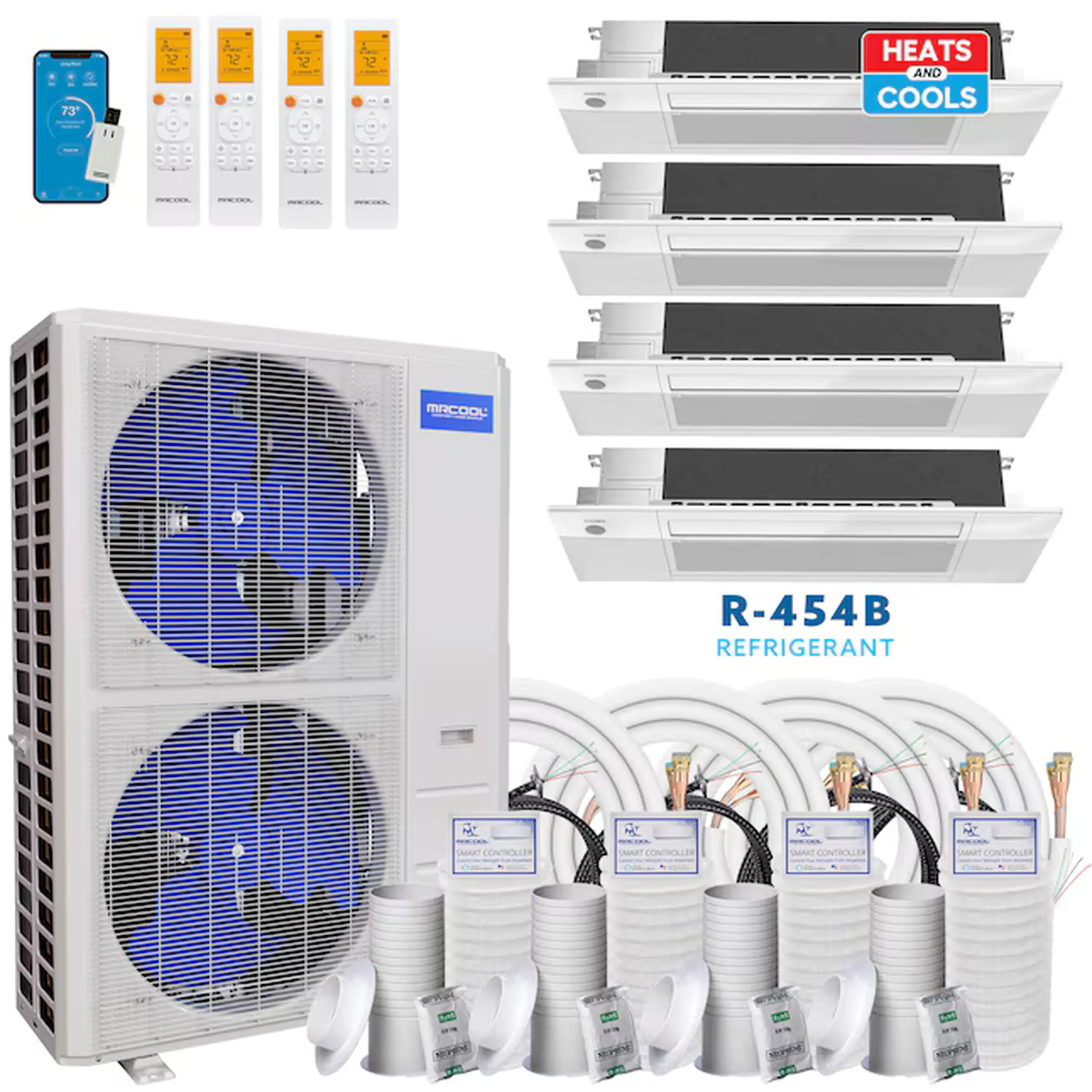 MRCOOL DIY 5th Gen 55,000 BTU 4-Zone Ductless Mini Split Air Conditioner and Heat Pump with 6K+6K+9K+18K BTU Ceiling Cassette Indoor Units - Image 2