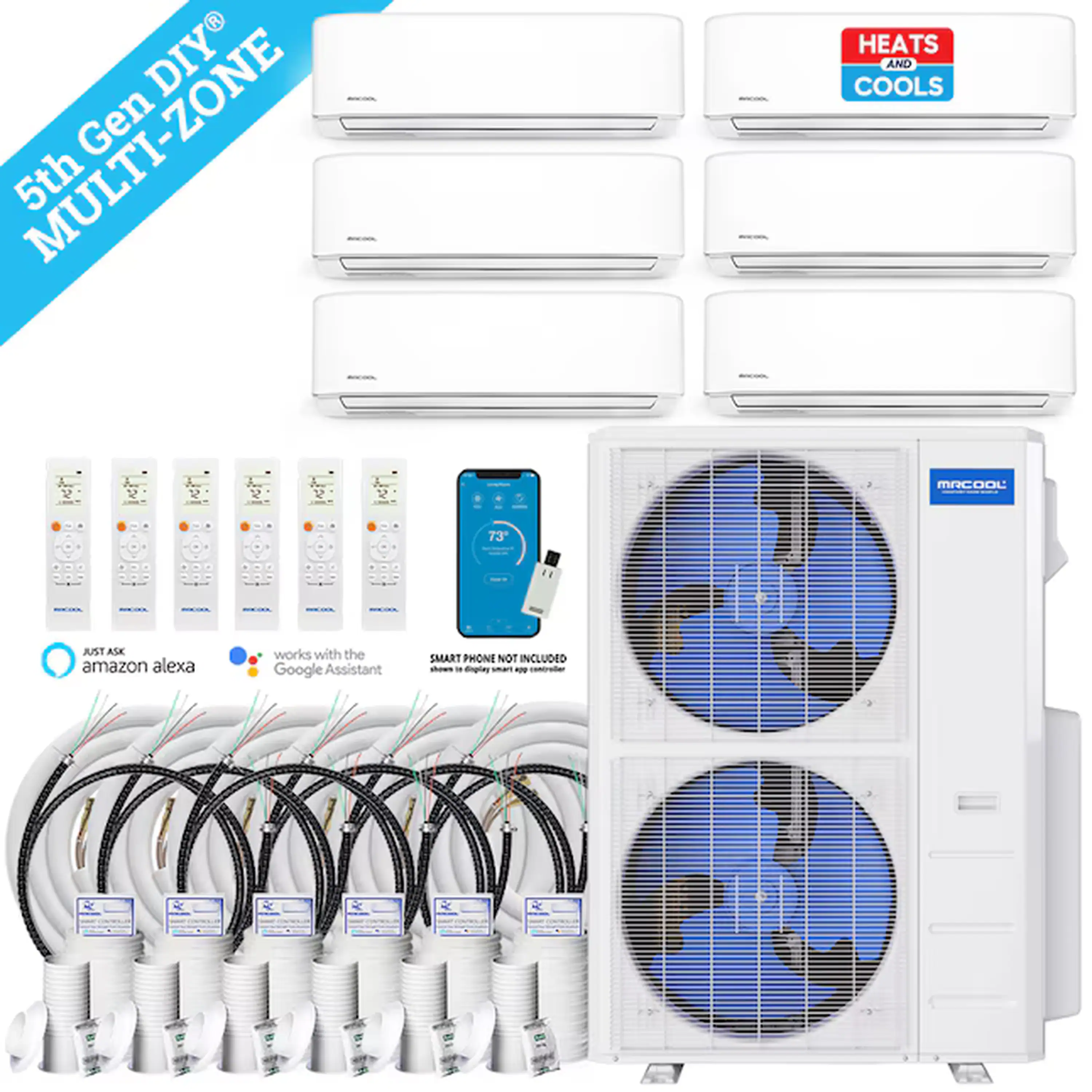 MRCOOL DIY 5th Gen 55,000 BTU 6-Zone Ductless Mini Split Air Conditioner and Heat Pump with 6K+6K+6K+6K+6K+9K BTU Wall Mount Indoor Units - Image 2