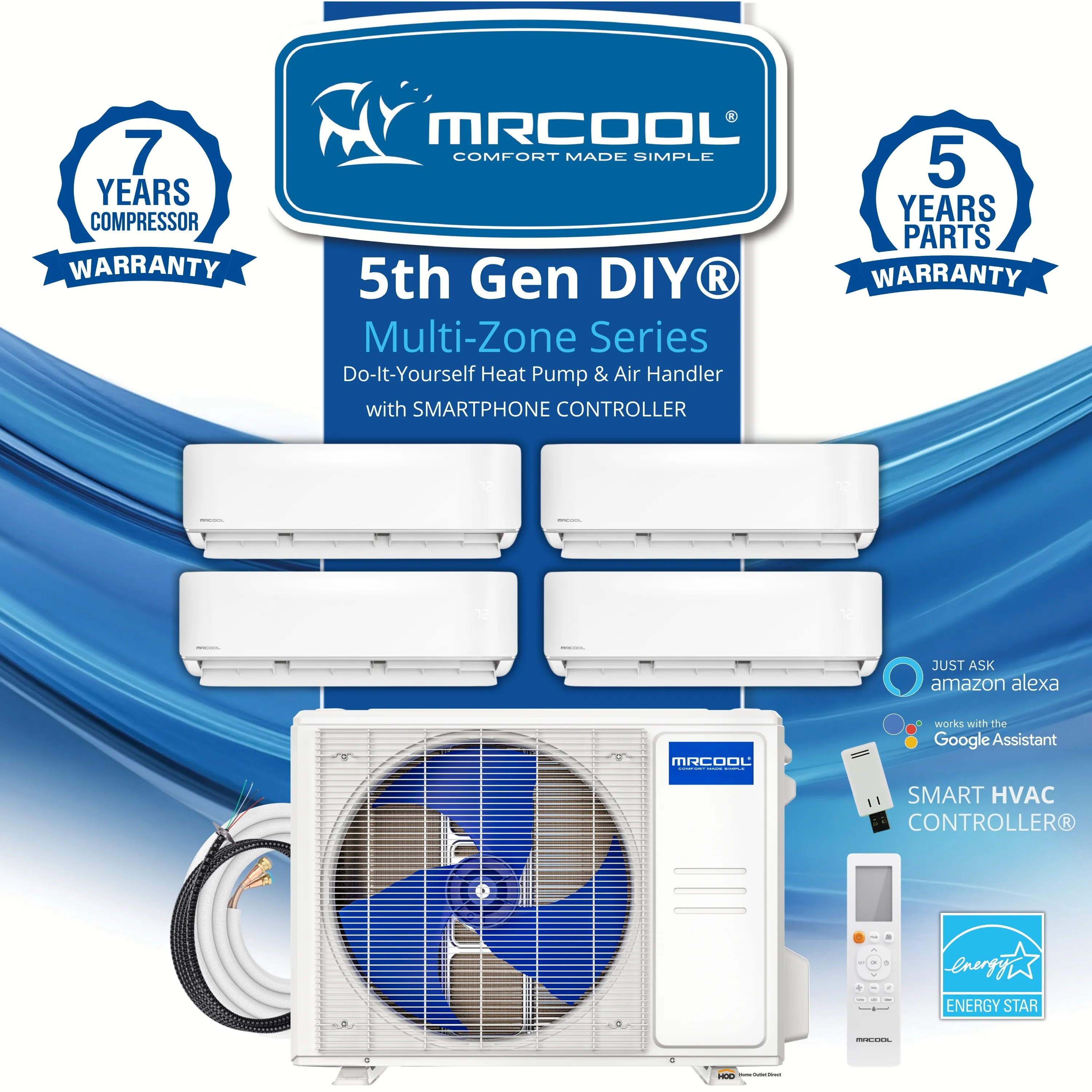 MRCOOL DIY 5th Gen Mini Split - 2-Zone 36,000 BTU Ductless Air Conditioner and Heat Pump Condenser with 9K + 9K Wall Mount Air Handlers - Image 2