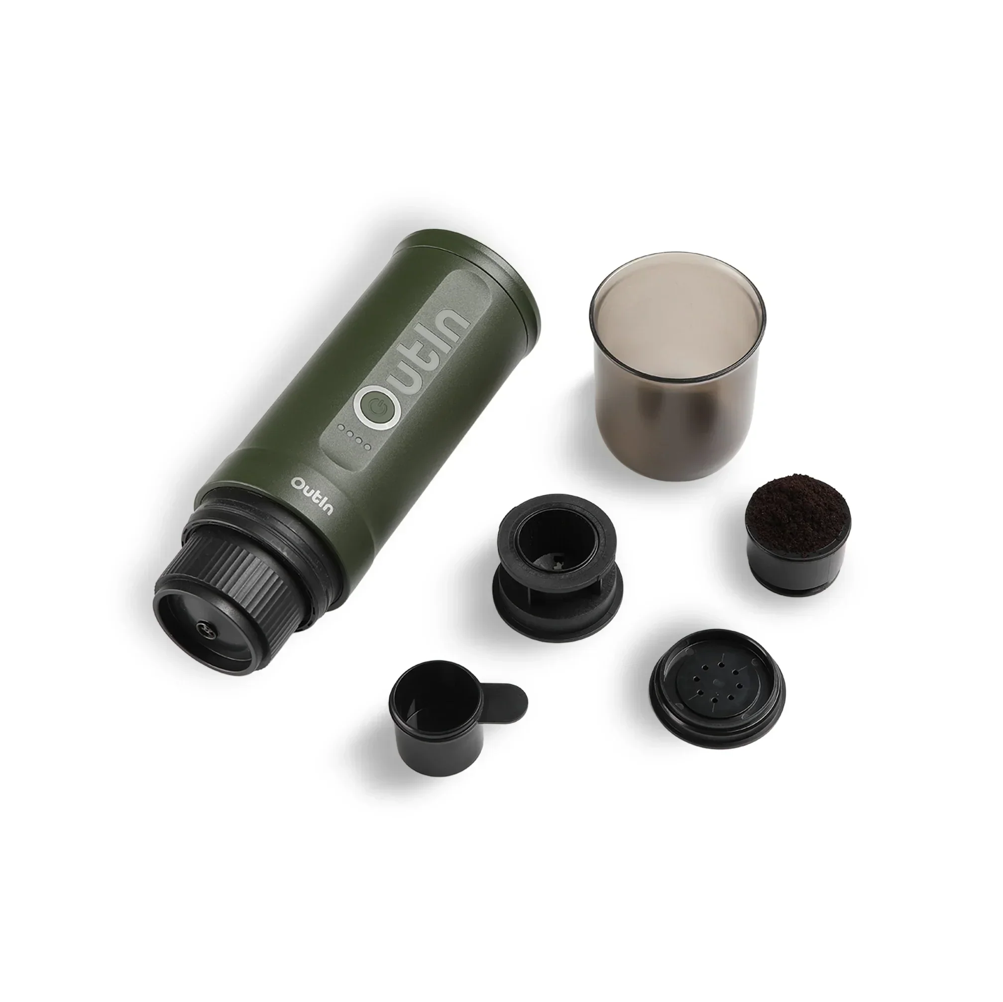 OutIn Nano Portable Electric Espresso Machine in Forest Green, Travel Coffee Maker for Camping, Car Coffee Maker Self-Heating with USB-C, With Ground Coffee & NS Capsule for RV, Hiking, Office (OTEM-01-FG) - Image 3
