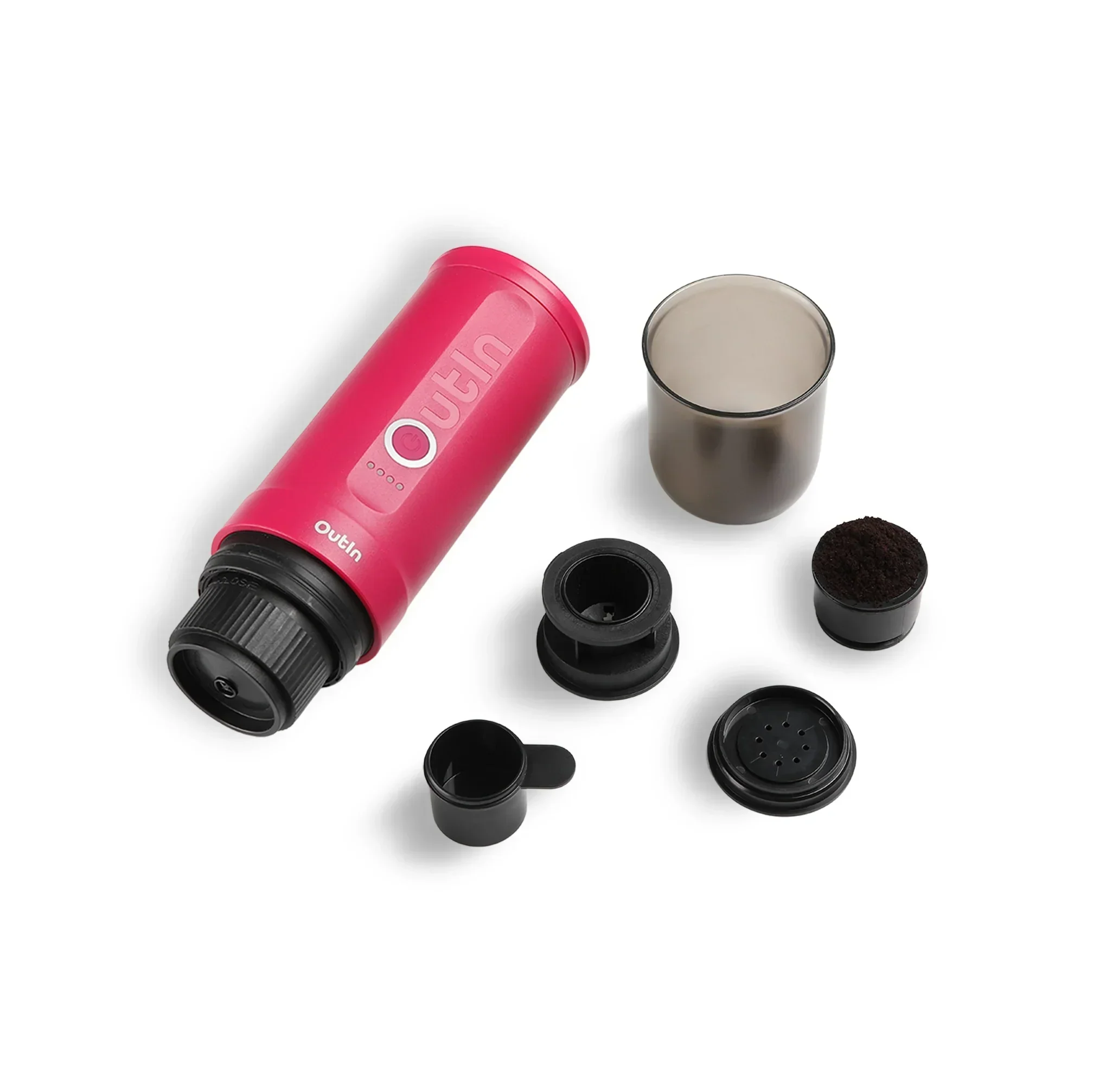 OutIn Nano Portable Electric Espresso Machine in Fuchsia Pink, Travel Coffee Maker for Camping, Car Coffee Maker Self-Heating with USB-C, With Ground Coffee & NS Capsule for RV, Hiking, Office (OTEM-01-CR) - Image 3