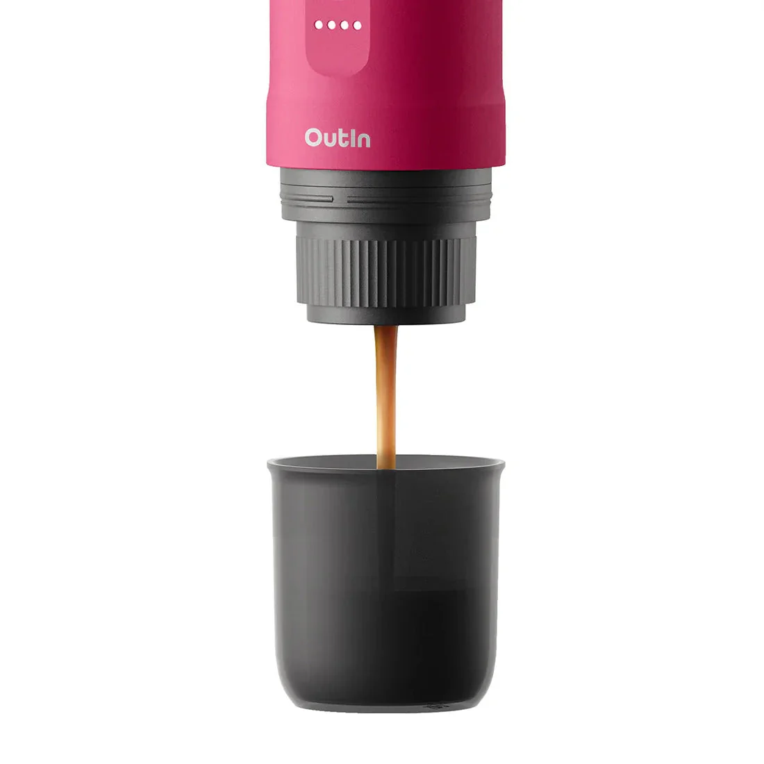 OutIn Nano Portable Electric Espresso Machine in Fuchsia Pink, Travel Coffee Maker for Camping, Car Coffee Maker Self-Heating with USB-C, With Ground Coffee & NS Capsule for RV, Hiking, Office (OTEM-01-CR) - Image 5