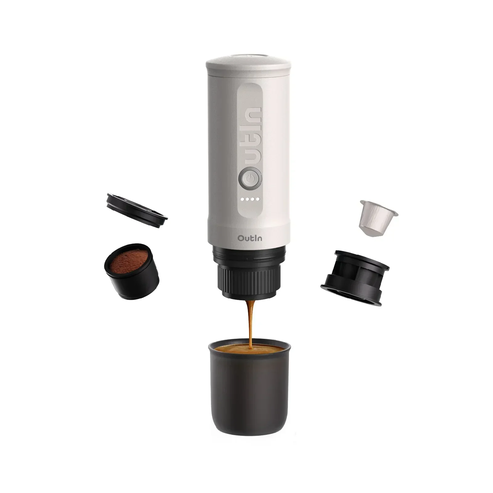 OutIn Nano Portable Electric Espresso Machine in Pearl White, Travel Coffee Maker for Camping, Car Coffee Maker Self-Heating with USB-C, With Ground Coffee & NS Capsule for RV, Hiking, Office (OTEM-01-PW) - Image 2