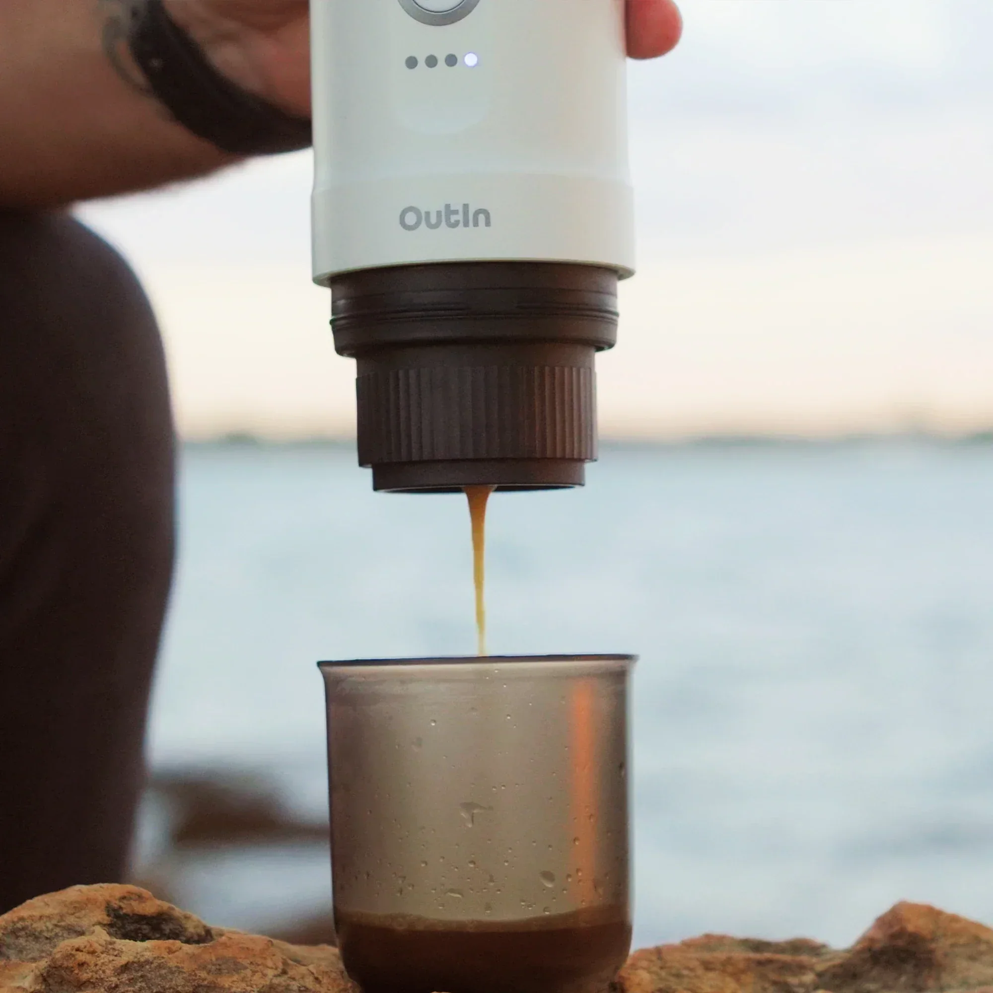 OutIn Nano Portable Electric Espresso Machine in Pearl White, Travel Coffee Maker for Camping, Car Coffee Maker Self-Heating with USB-C, With Ground Coffee & NS Capsule for RV, Hiking, Office (OTEM-01-PW) - Image 8