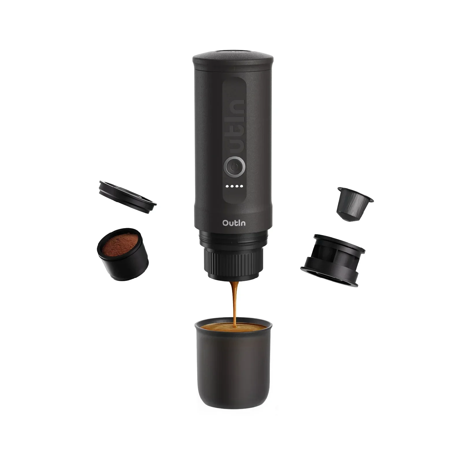 OutIn Nano Portable Electric Espresso Machine in Space Gray, Travel Coffee Maker for Camping, Car Coffee Maker Self-Heating with USB-C, With Ground Coffee & NS Capsule for RV, Hiking, Office (OTEM-01-SG) - Image 2