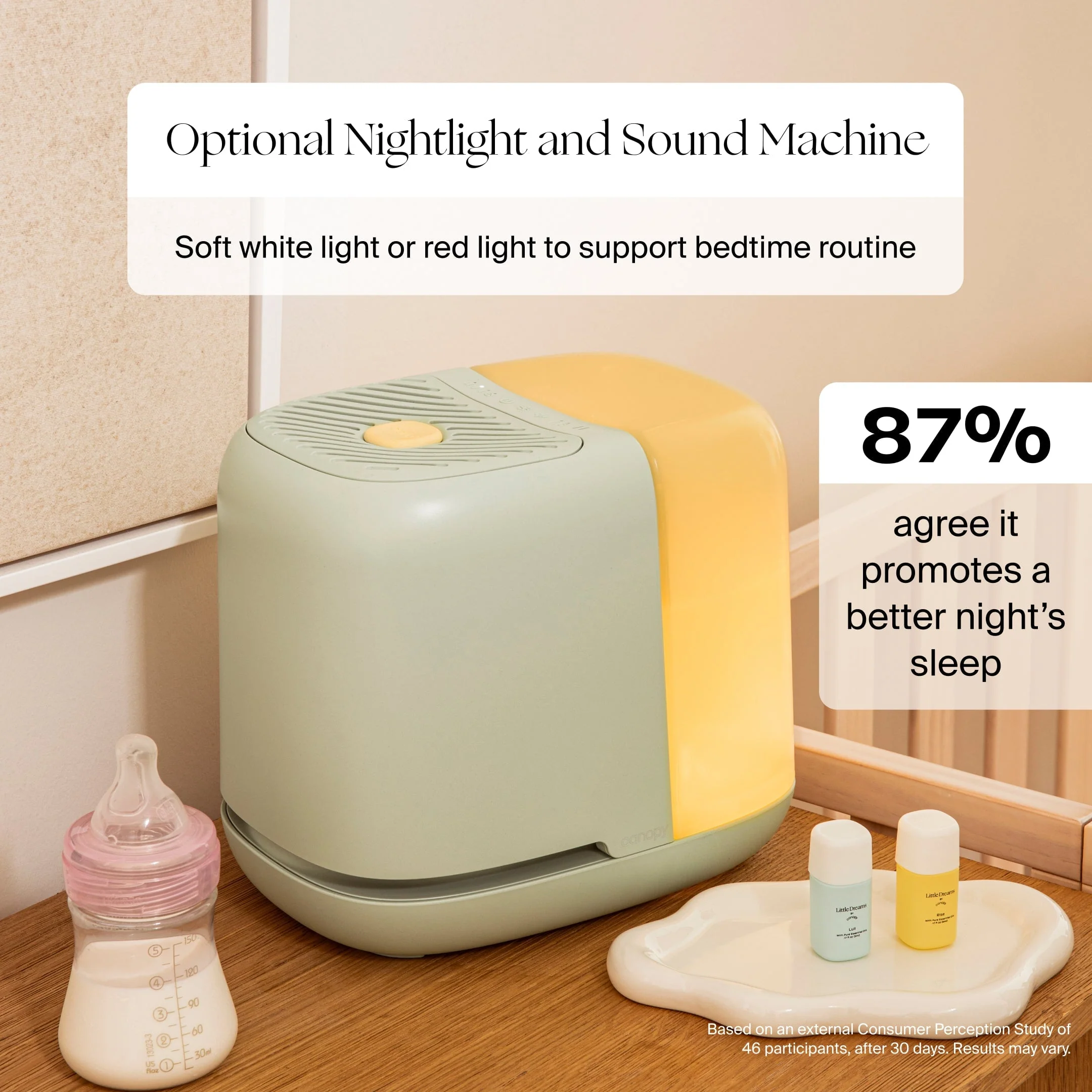 Canopy Nursery Humidifier 2.0 - 36 HR Run Time, 2.5L Capacity Tank - Sleep Lights, White Noise, Clean Aroma Diffusion - Promote Deep Sleep & Happy Skin - Humidifier, Filter & Aroma Kit - Image 15