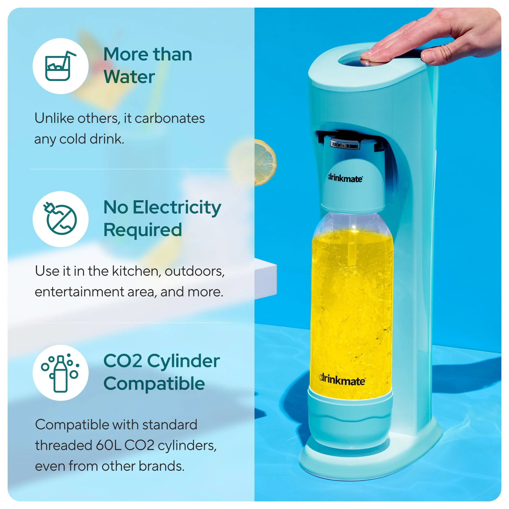 Drinkmate OmniFizz Sparkling Water and Soda Maker 4 Cylinder Bundle with PET Bottle - Image 3