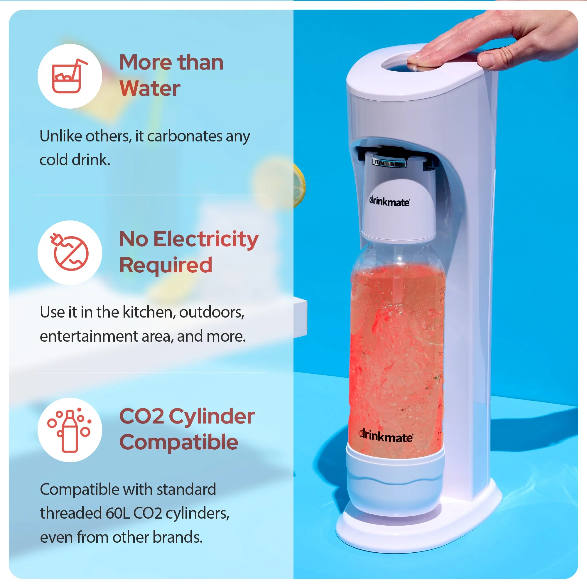 Drinkmate OmniFizz Sparkling Water and Soda Maker 4 Cylinder Bundle with PET Bottle - Image 8