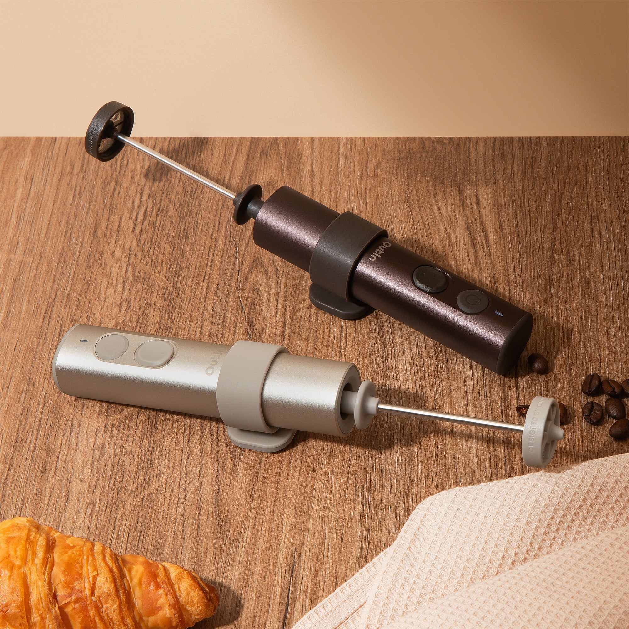 OutIn LattoGo Electric Milk Frother with Patented Whisk - Handheld Frother for Latte Art Quality Foam, Smart Silicone Ring, Dual Controls, Detachable Shaft, Pre-Order - Image 6