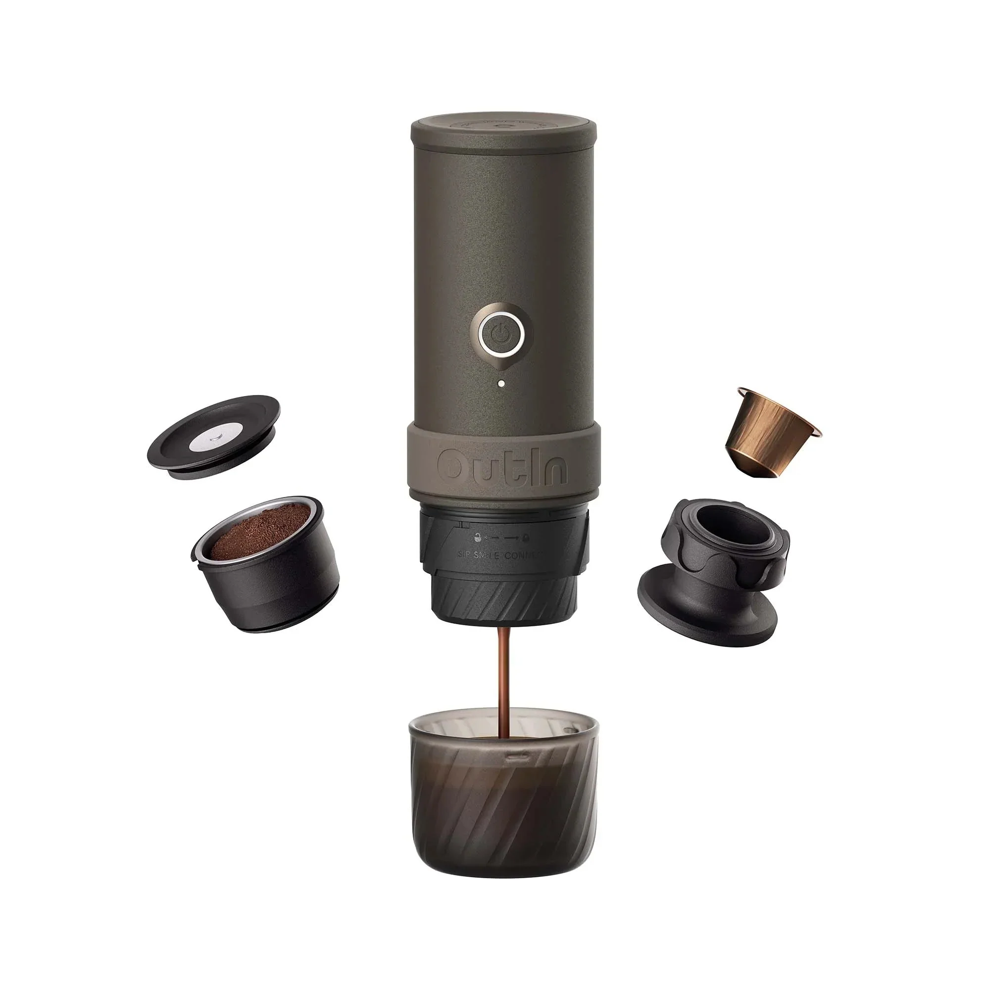 OutIn Mino Portable Electric Espresso Machine, Mini Camping Coffee Maker for Travel, Pocket Sized Coffee Machine Self-Heating, Ground Coffee & NS Capsule Adapter For Adventure - Image 3