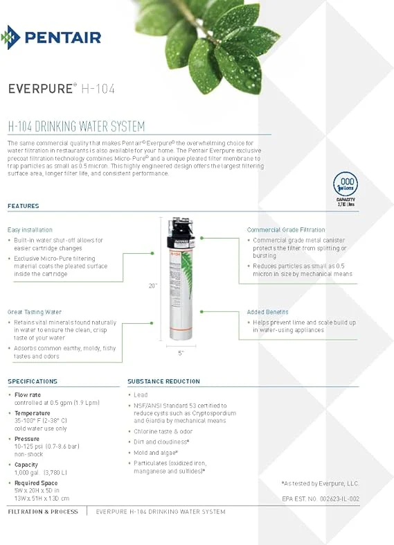Pentair Everpure H-104 Drinking Water System, Includes Filter Head, Filter Cartridge, All Hardware and Connectors, 1,000 Gallon Capacity, 0.5 Micron (EV926271) - Image 7
