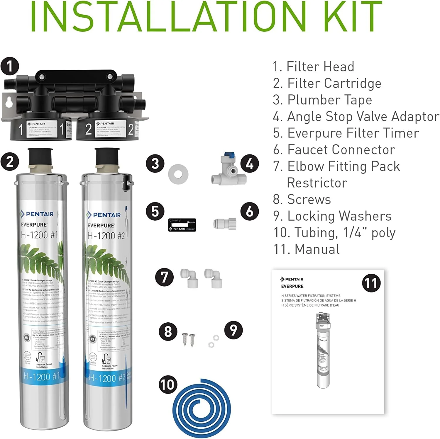Pentair Everpure H-1200 Drinking Water System, NSF Certified to Reduce PFOA/PFOS, Dual Cartridge System Includes Filter Head, Cartridges and all Hardware, 1,000 Gallon Capacity, 0.5 Micron (EV928200) - Image 3