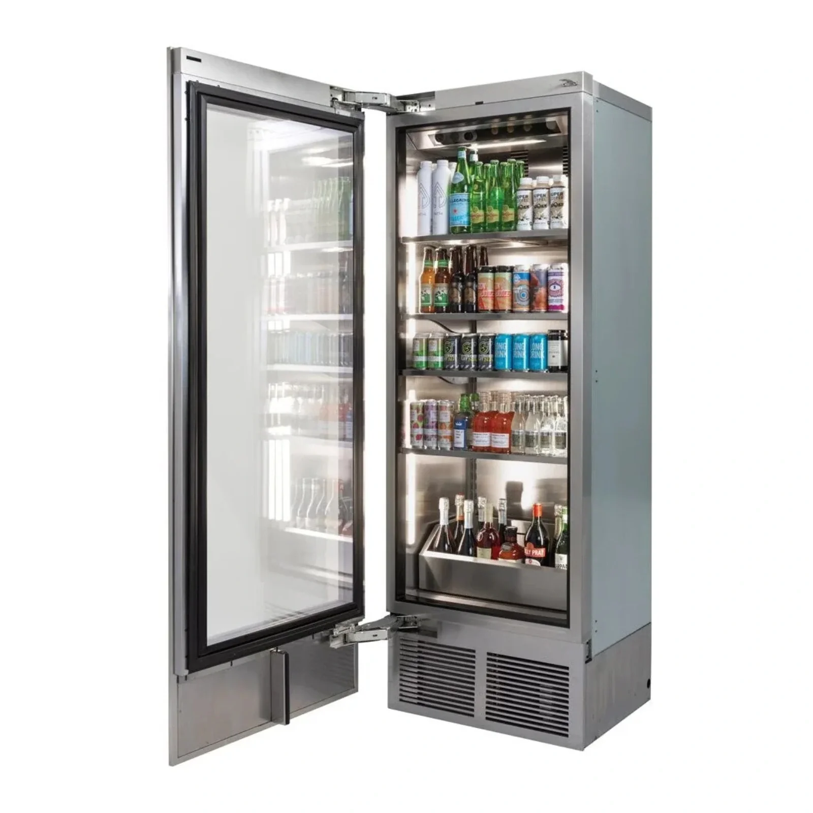 Perlick C-Series 30 Inch Single-Zone Beverage Center with 422 Can Capacity in Stainless Steel 6" Toe Kick with Left Hinge (CR30B-2-4LL, CR-SG-30PDL6) - Image 2