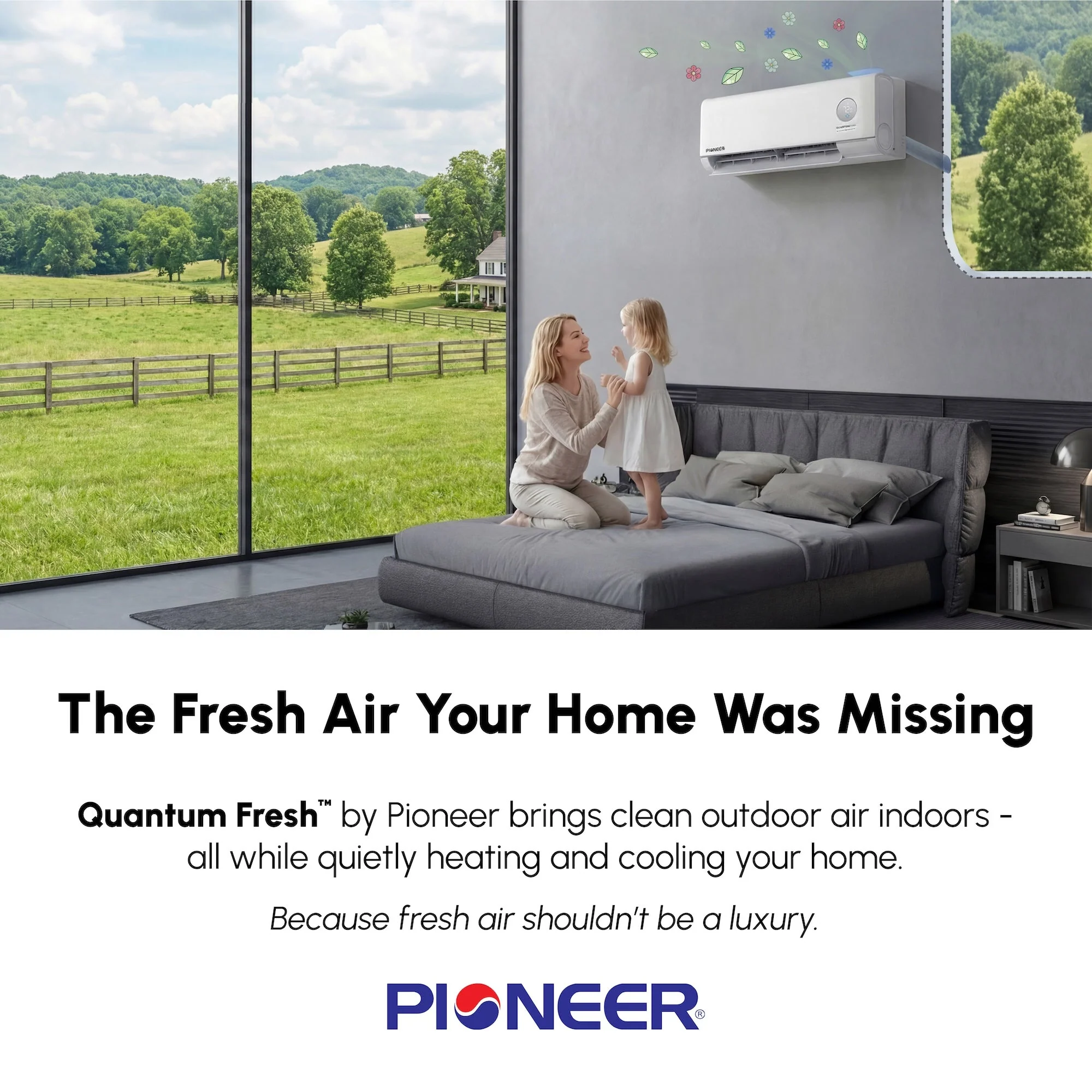 Pioneer® Quantum Fresh™ 12,000 BTU 24 SEER2 High-Wall Ductless Mini-Split Fresh Air Conditioner Inverter Heat Pump Full Set (WYT012GLUI25FV) - Image 2