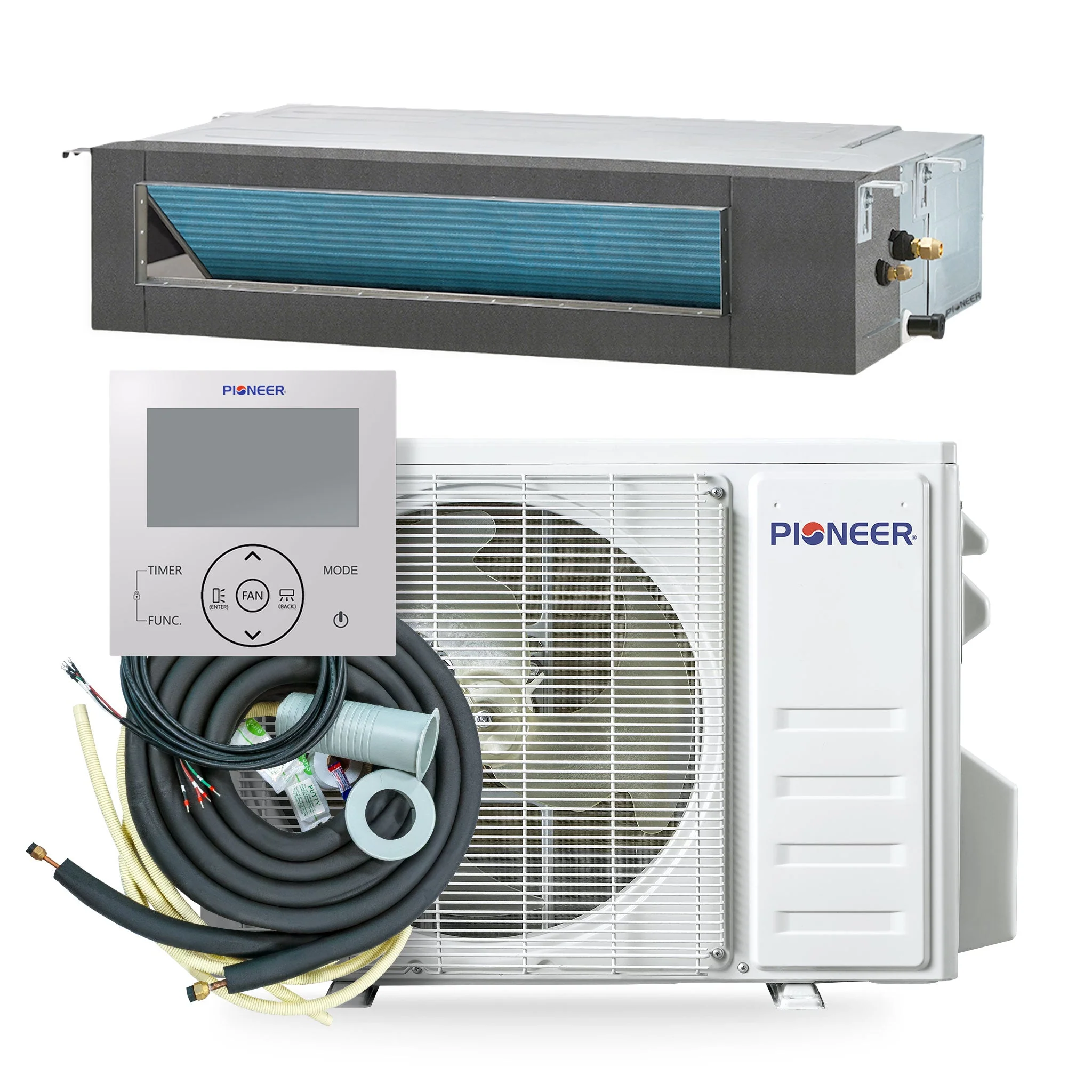 Pioneer® Quantum Ultra™ 18,000 BTU 21 SEER2 230V Ceiling Concealed Ducted Mini-Split Air Conditioner Inverter Heat Pump Full Set (RYT018GLSI24RL) - Image 3