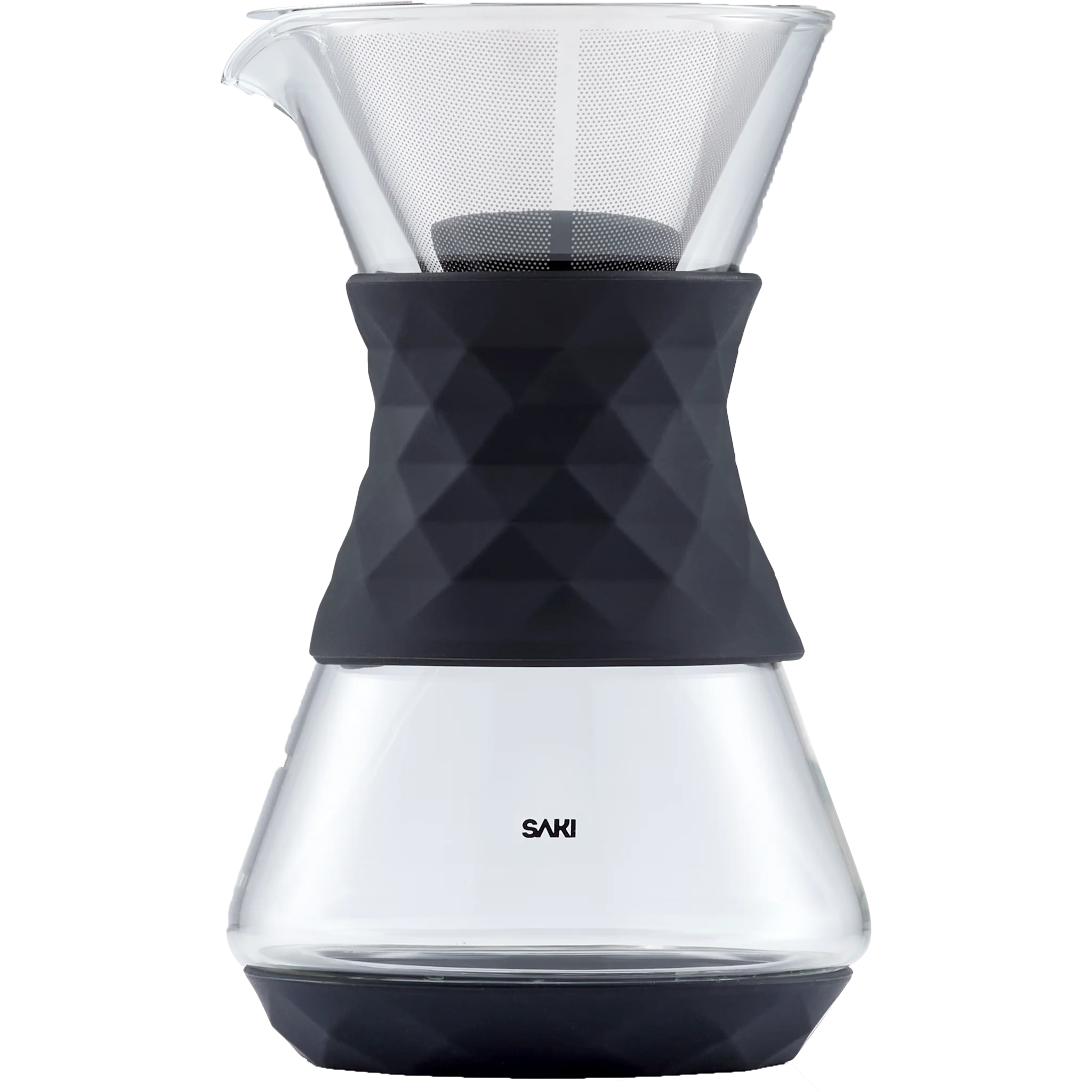 SAKI Pour Over Coffee Maker with Double Layer Stainless Steel Filter, Silicone Lid, Coffee Dripper Brewer, Heat Resistant Borosilicate Pour Over Carafe, 24 Ounce - Image 2