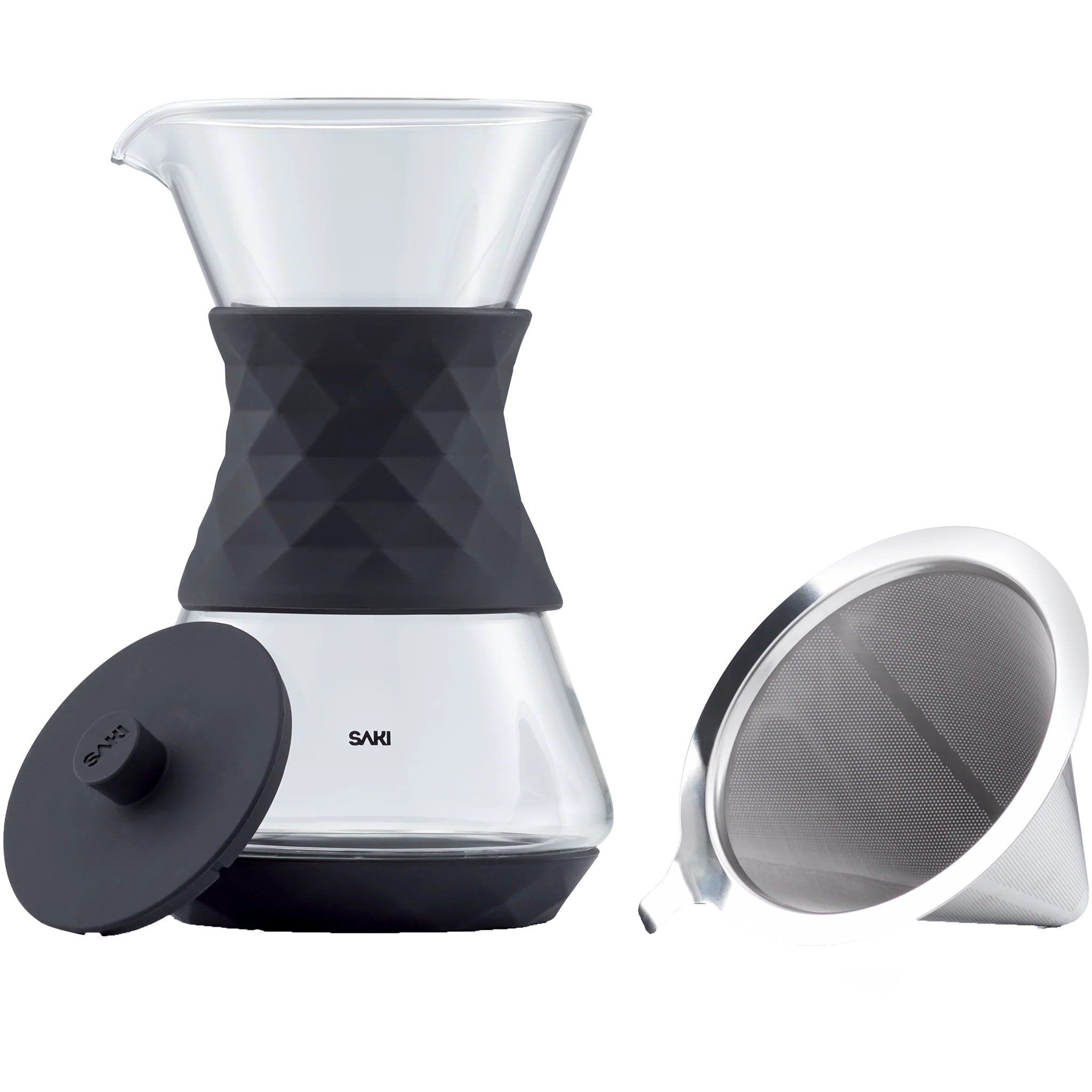 SAKI Pour Over Coffee Maker with Double Layer Stainless Steel Filter, Silicone Lid, Coffee Dripper Brewer, Heat Resistant Borosilicate Pour Over Carafe, 24 Ounce - Image 4